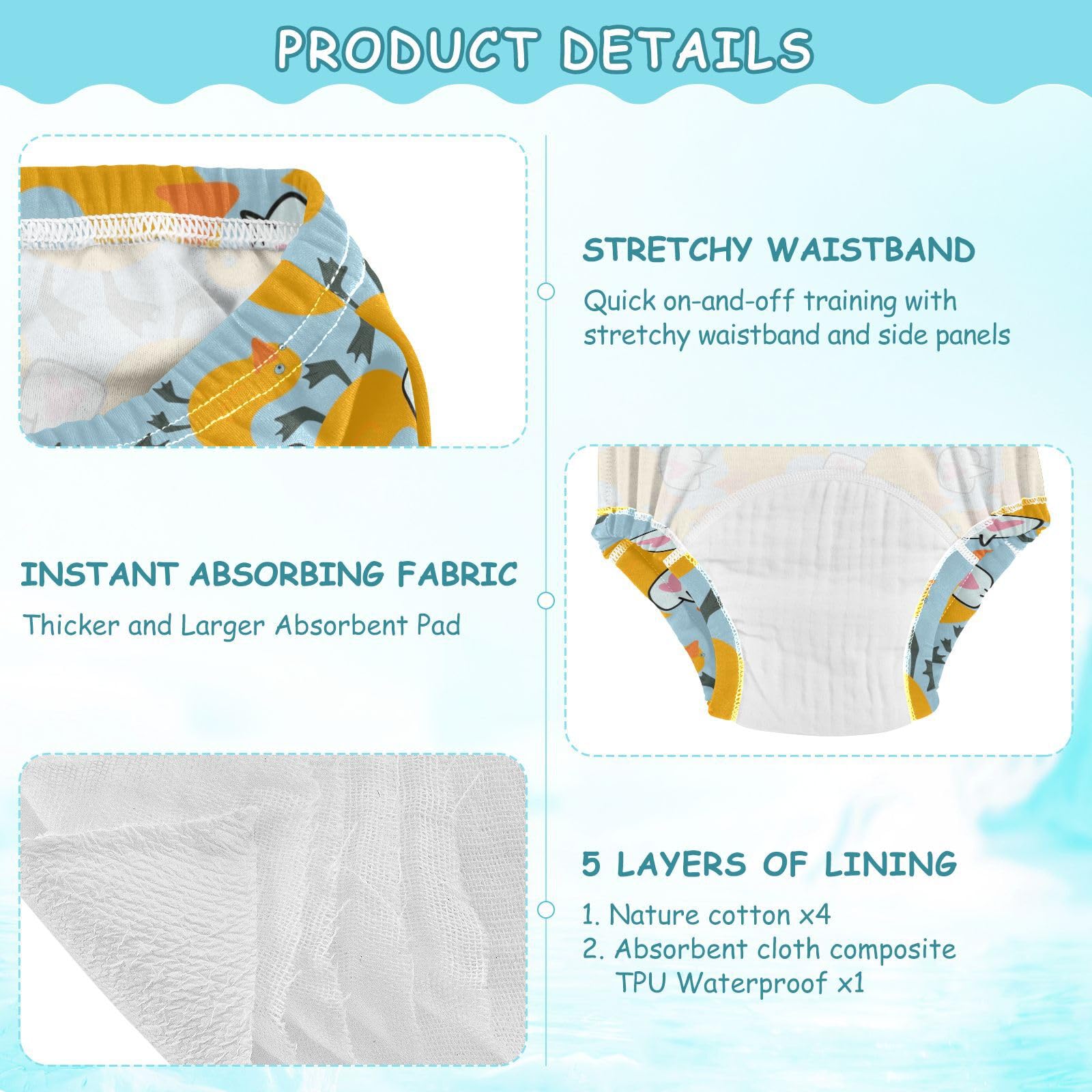 Yellow Duck Baby Training Pants - Absorbent Sleepwear for Toddlers 3T