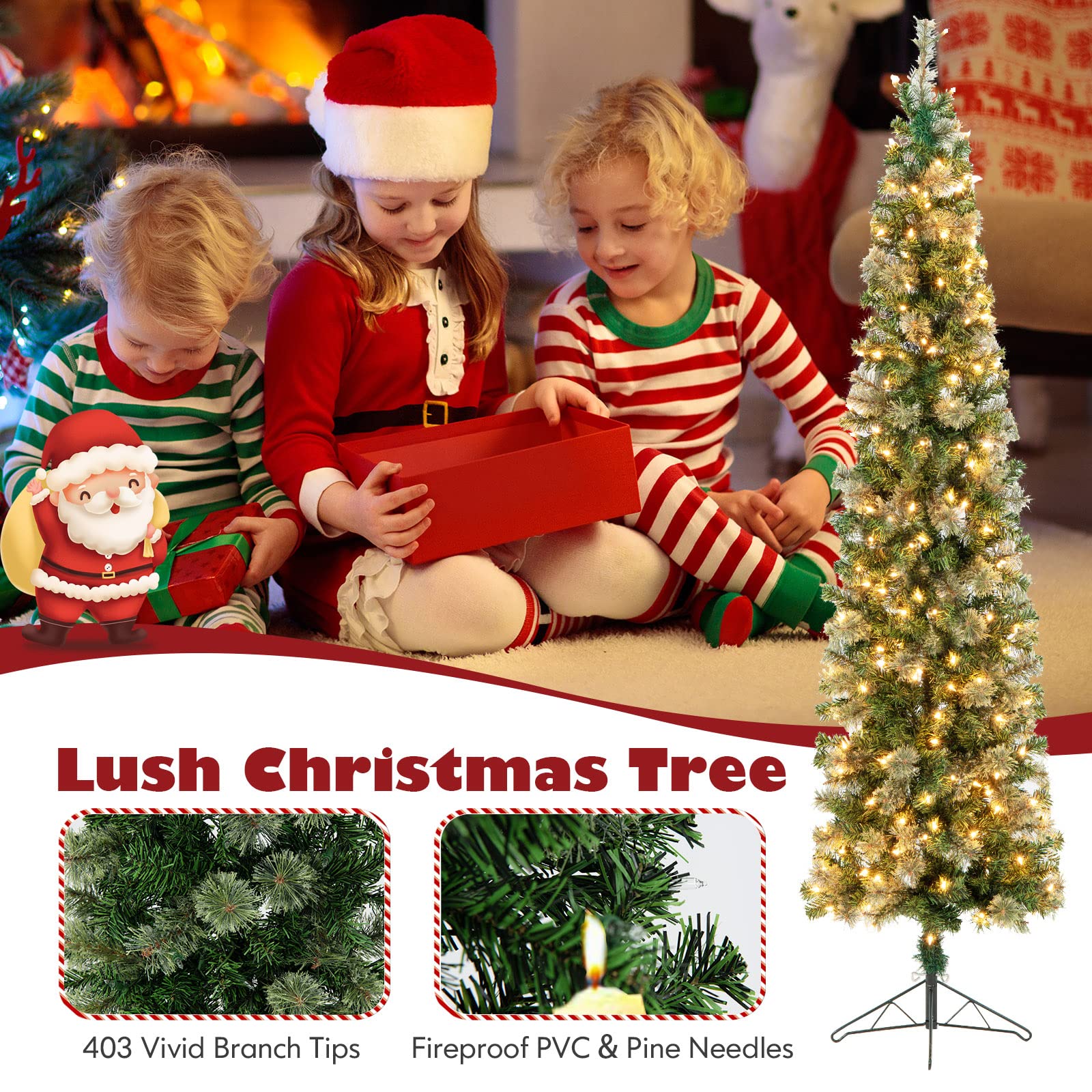 Goplus 7ft Pre-Lit Artificial Christmas Tree with 150 Warm White LED Lights, 403 Branch Tips - Foldable PVC Pine Needle Xmas Tree with Metal Stand for Indoor Home, Office, Party Holiday Decor | Perfect for Living Room, Bedroom & Festive Celebrations