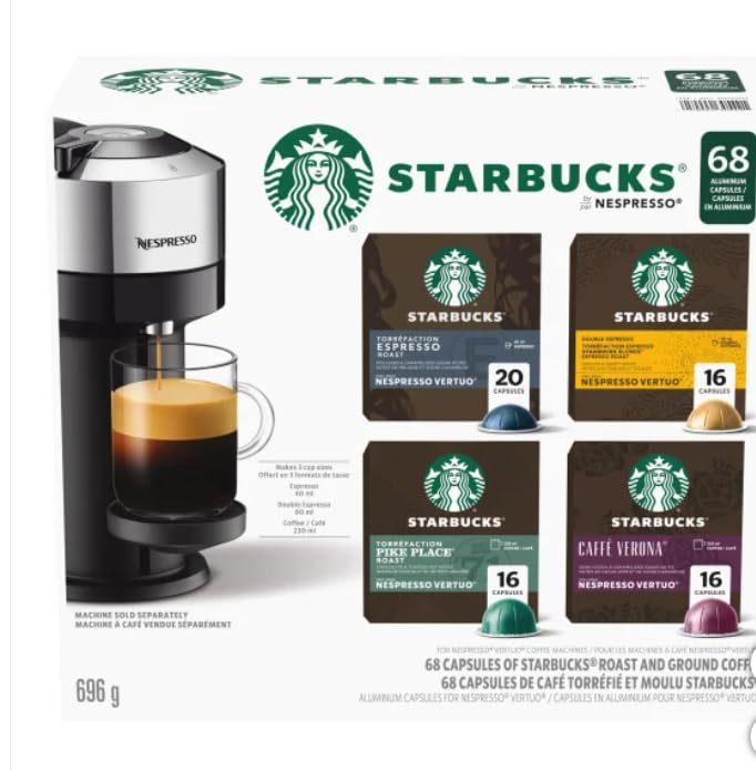 Nespresso Starbucks Vertuo Line Variety Pack - 68 Coffee Pods | Rich & Smooth Flavors for Home & Office Brewing