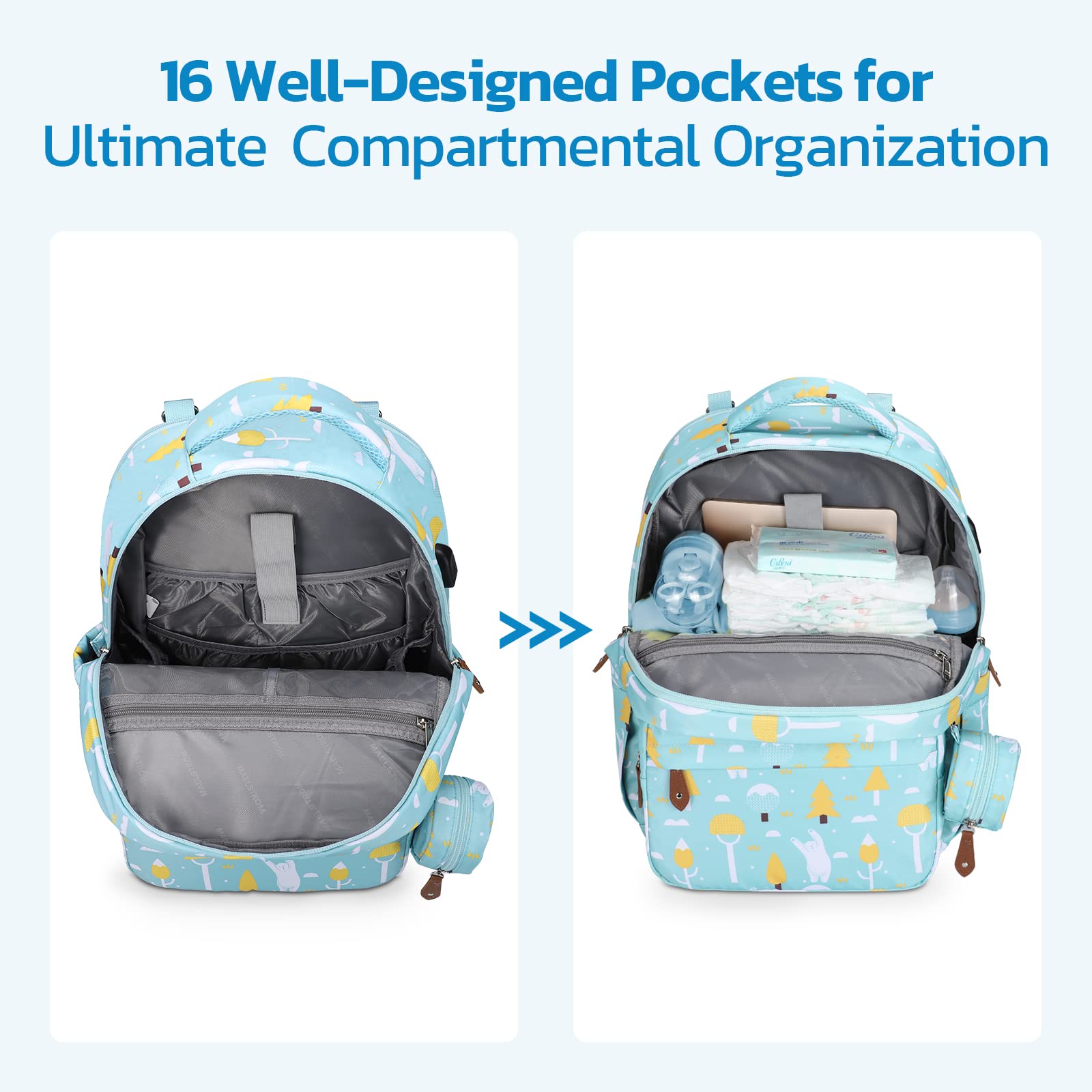 Premium Large Capacity Unisex Diaper Bag with Removable Insulated Bottle Holder - Waterproof Baby Essentials Organizer for Parents, Travel & Daycare Use