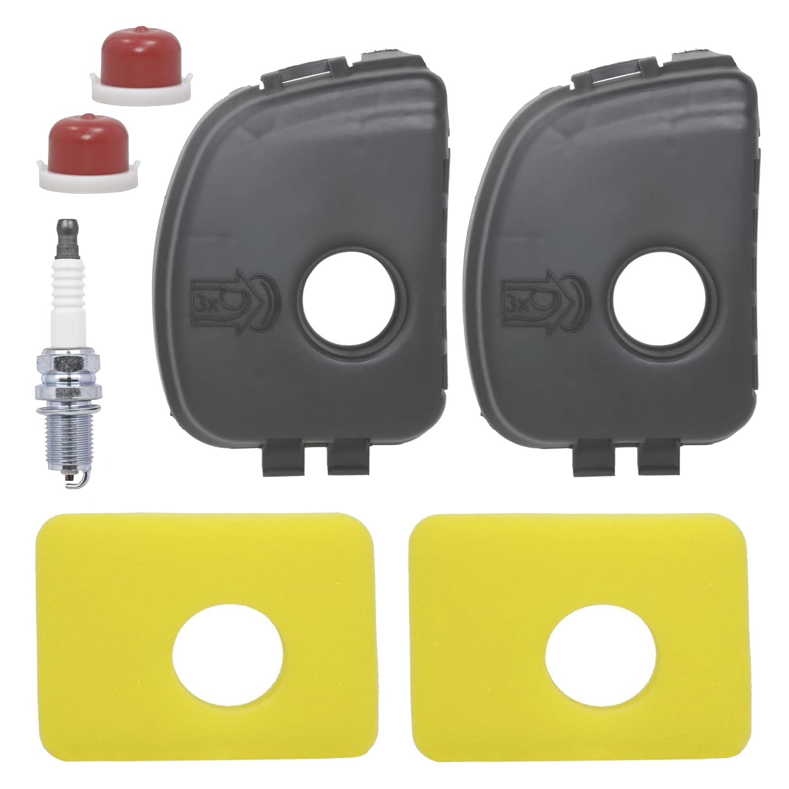2-Pack 799579 Air Cleaner Foam Filter & 595660 Air Cleaner Cover with 594281 Primer Bulb Replacement for Briggs & Stratton Engines - Lawn Mower, Tiller, Pressure Washer Maintenance Parts