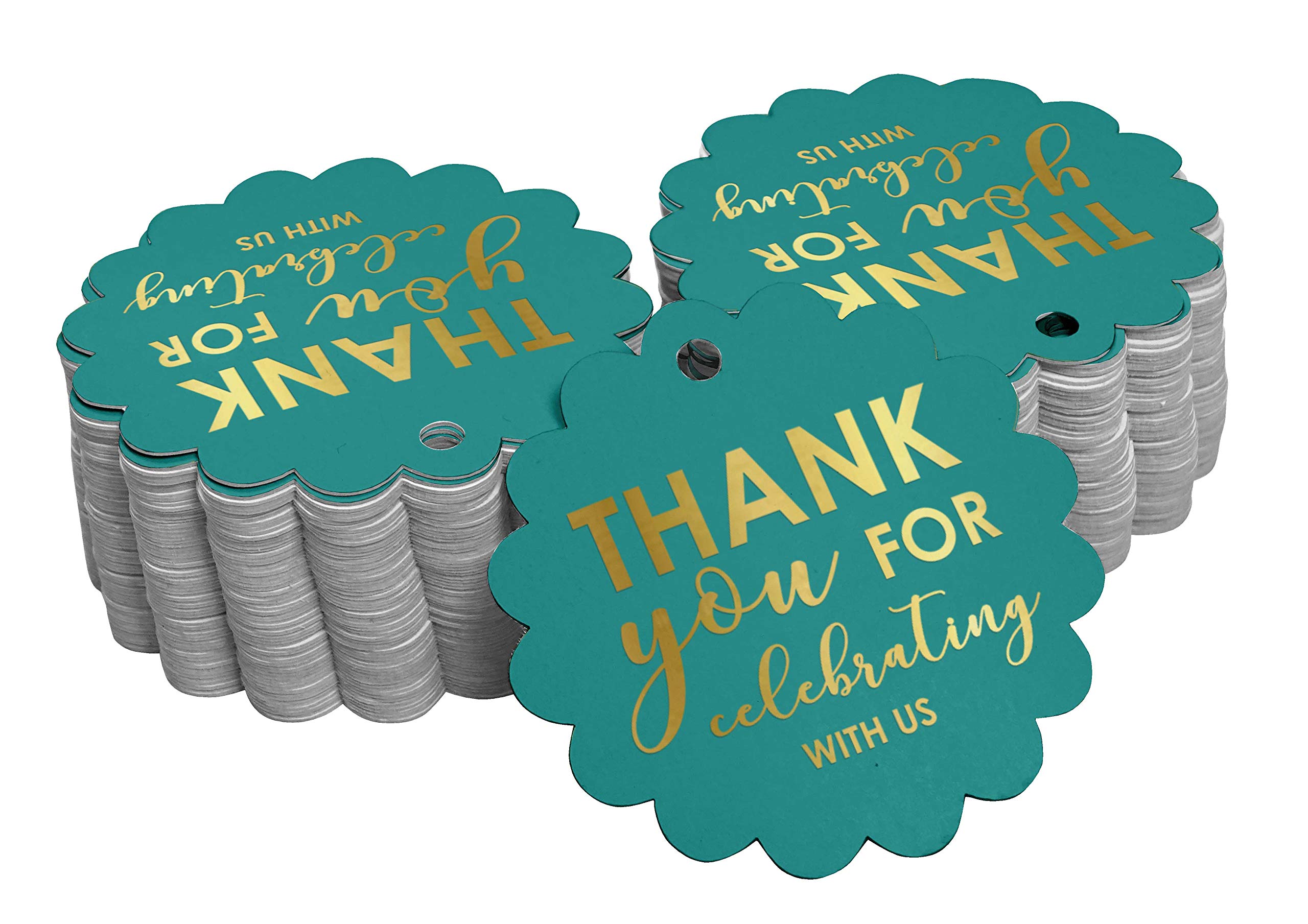 50 Pack Gold Foil Thank You Tags for Bridal Showers, Baby Showers, Weddings, Birthdays & Retirement Parties - Elegant Favor Hang Tags for DIY Crafts & Gift Wrapping