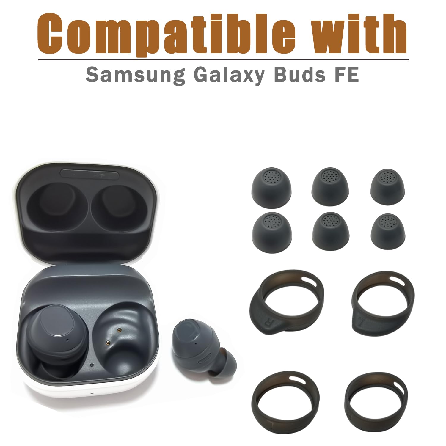 Samsung Galaxy Buds FE Silicone Earbud Tips - Soft Gray Replacement Ear Wing Tips with Case Fit - Perfect for Workouts, Running & Travel Accessories