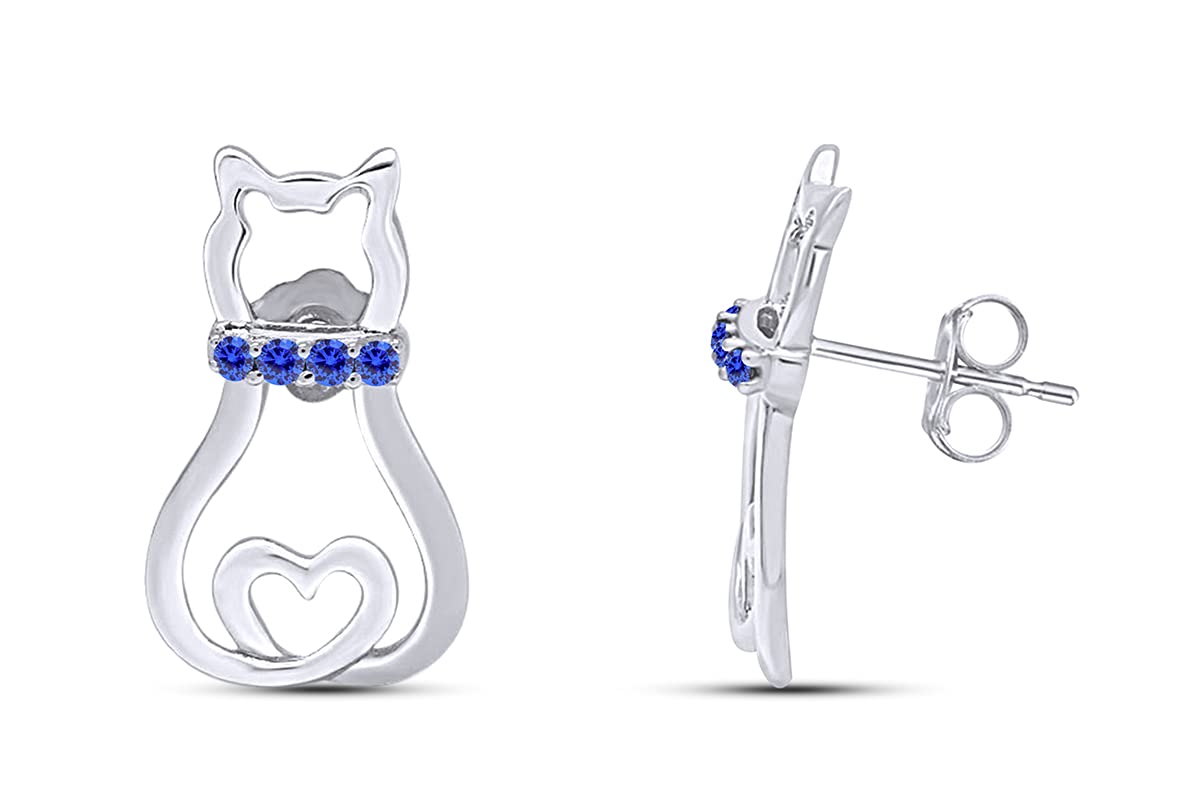 14k Gold Over Sterling Silver Cat Stud Earrings for Women - Elegant Pet Lover Jewelry for Everyday Wear & Special Occasions