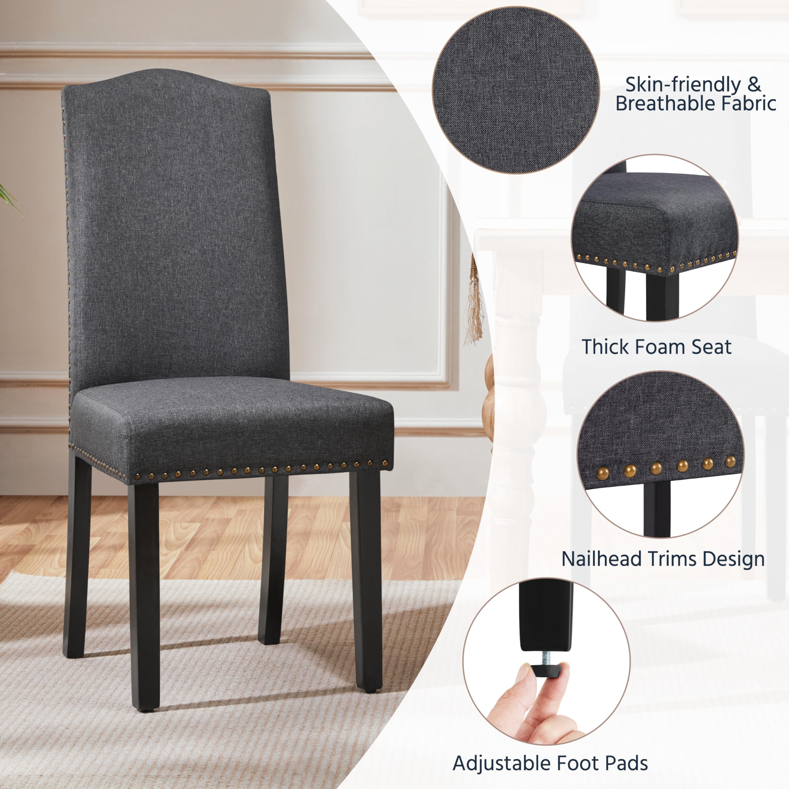 Yaheetech 6-Piece Dark Gray Dining Chairs Set - Rubber Wood Legs & Non-Woven Fabric Armless Chairs for Kitchen, Living Room, Hotel, Wedding, Lounge, Reception - Perfect for Home Dining, Office Meetings, and Event Seating