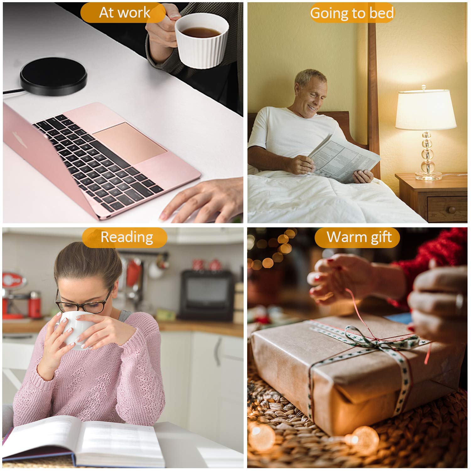 KRGMNHR Smart Coffee Mug Warmer with Auto Shut Off - 13.5oz Flat-Bottomed Tea Cup Set - Pressure-Activated Technology for Home, Office & Desk Use - Perfect for Keeping Coffee, Tea & Beverages Warm All Day - Matte Black