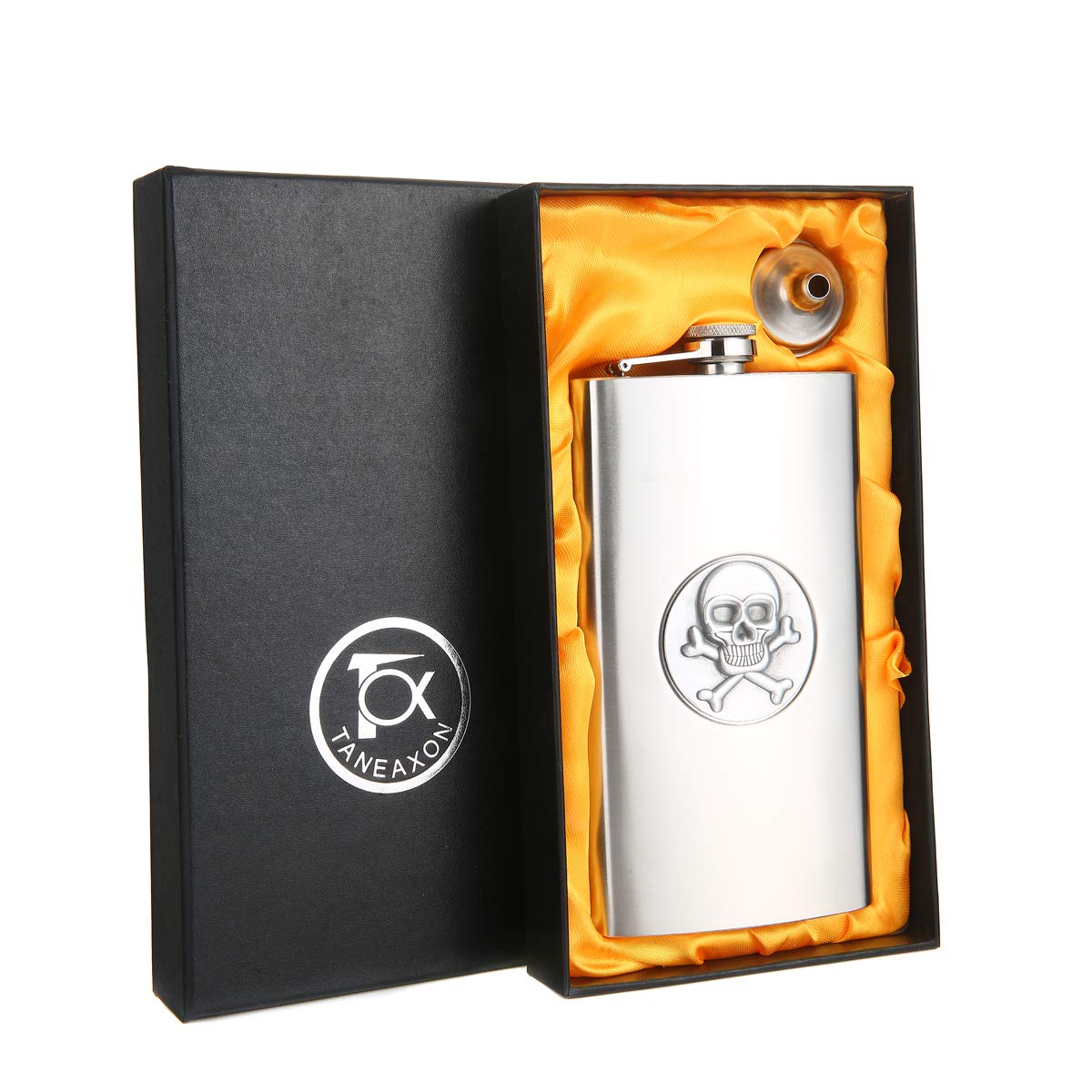 12 oz Stainless Steel Skull Pattern Leak-Proof Pocket Whiskey Flask with Funnel & Gift Box - Perfect for Outdoor Adventures, Parties & Gifts