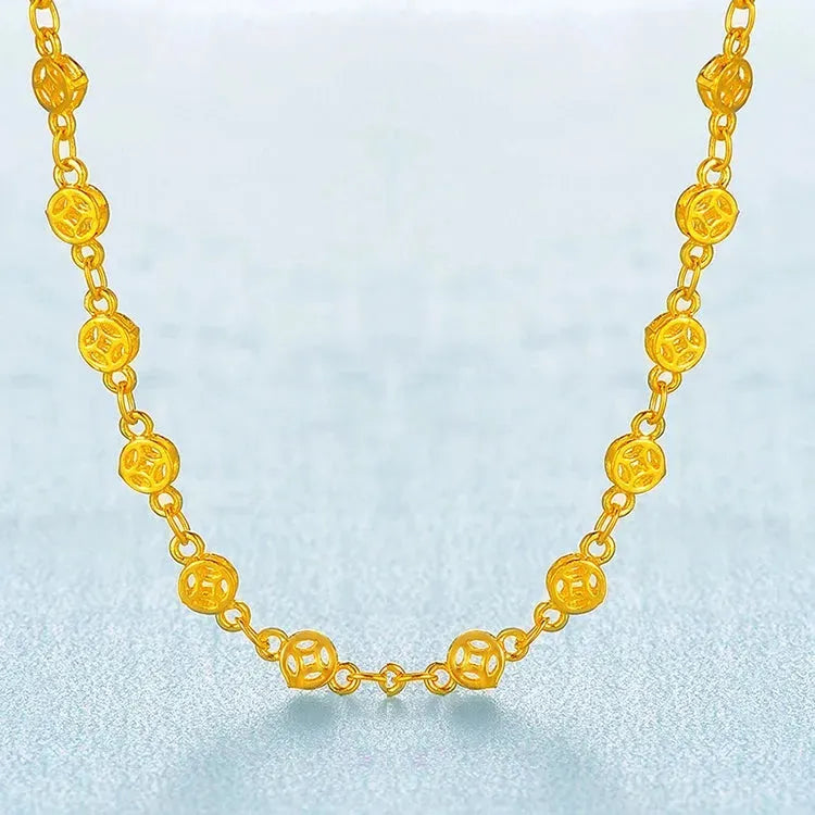 24K Pure Gold Necklace Real AU 999 Solid Gold Chain - Classic Fine Coin Jewelry for Women, Trendy & Elegant Gift for Birthday, Anniversary & Special Occasions