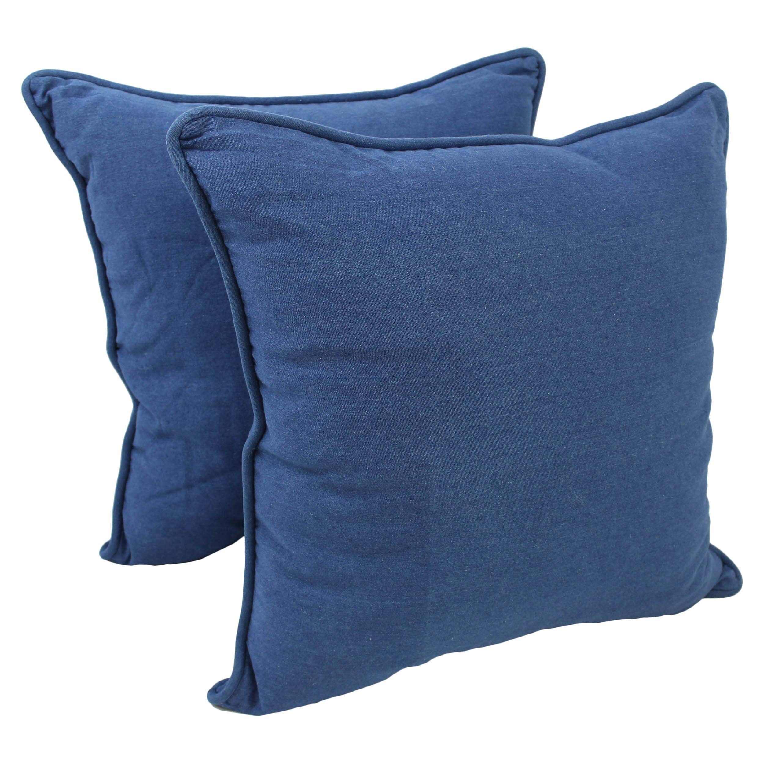 Blazing Needles 25-Inch Corded Throw Pillow Set of 2 - Soft Denim Blue Decorative Cushions for Sofa, Bed & Living Room