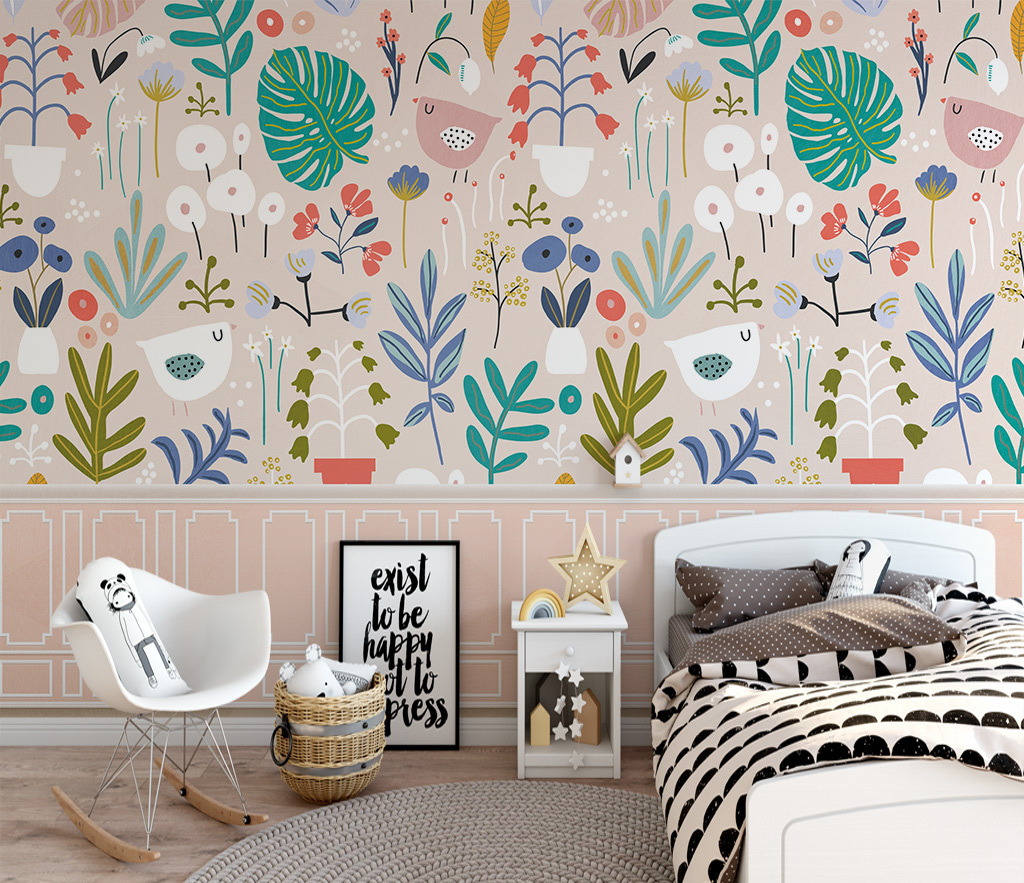 Floral Leaves Wallpaper Murals | Premium Peel & Stick Wall Decor for Bedroom, Living Room & Nursery | Easy DIY Home Renovation