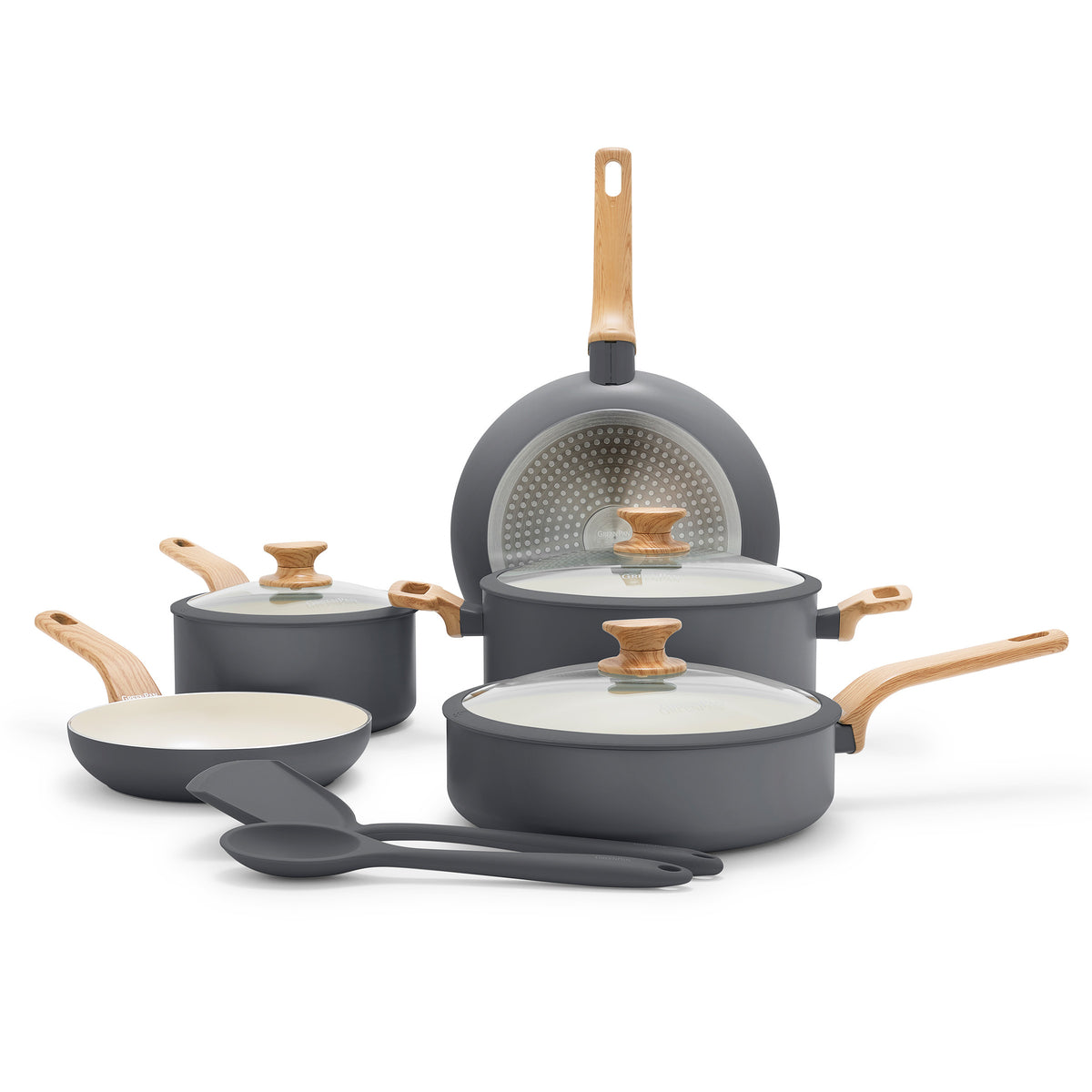 Premium 10-Piece Ceramic Nonstick Cookware Set - Gray | Healthy Cooking, Frying & Baking for Home Chefs