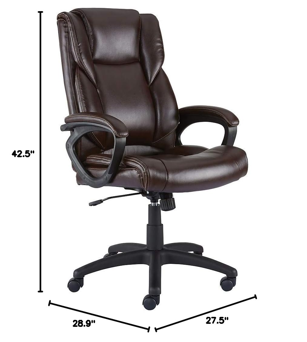 STAPLES 2554454 Kelburne Luxura Office Chair - Ergonomic Brown Leather Executive Chair for Home & Office Workspace - Perfect for Long Hours of Sitting, Meetings, and Professional Environments
