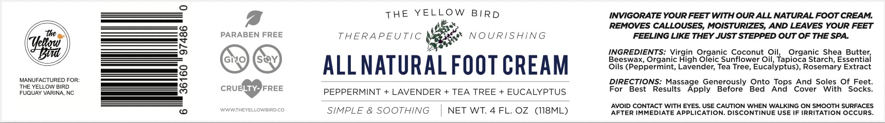 Yellow Bird Foot Cream 2 Pack - Organic Foot Moisturizer for Dry & Itchy Feet Repair with Essential Oils | Natural Foot Balm for Cracked Heels & Calluses | Perfect for Pedicures, Night Care & Travel