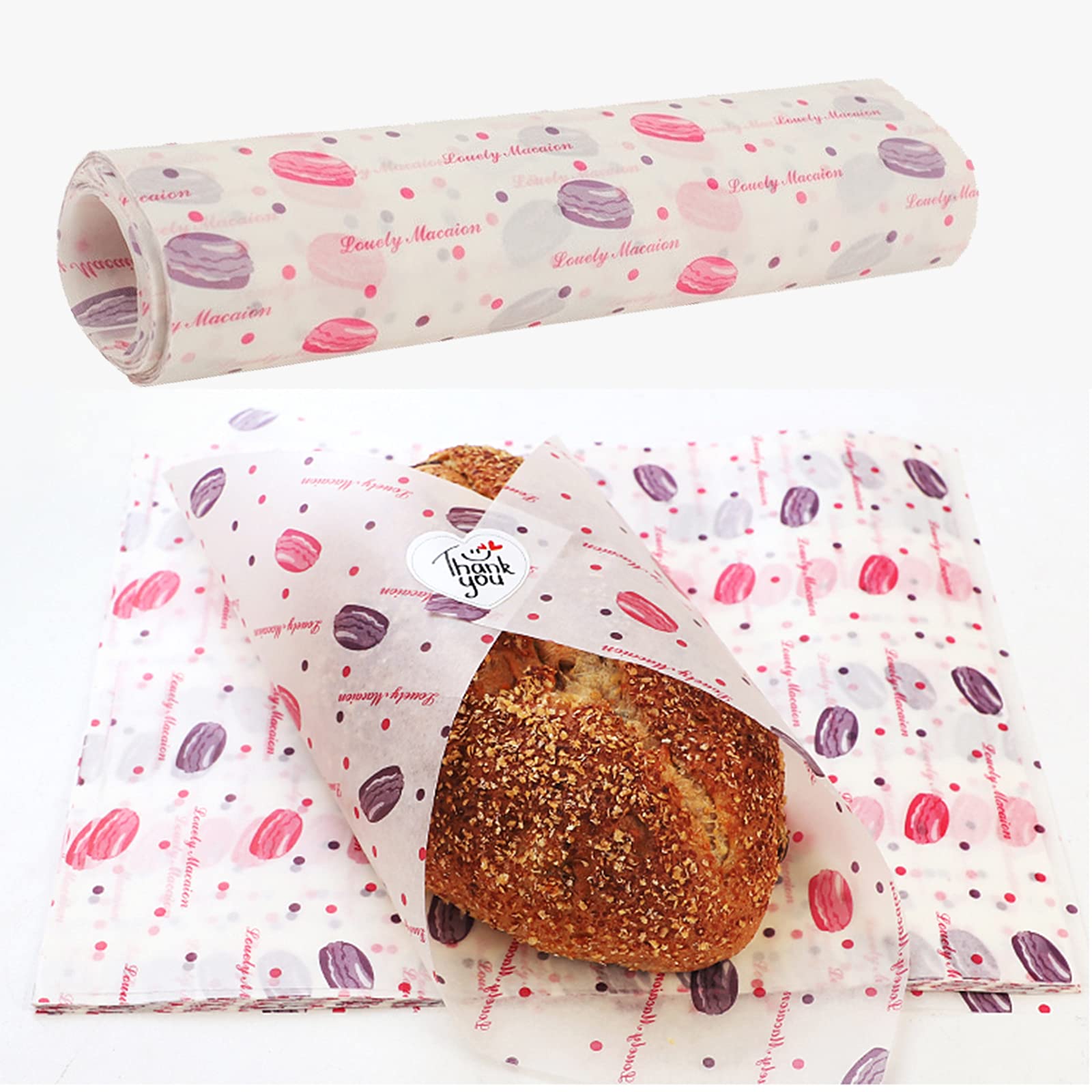 Zngou 100 PCS Greaseproof Wax Paper Sheets - Heart Design Food Wrapping Liners for Baking, Cooking & Packing | Waterproof Kitchen Parchment for Cupcakes, Cookies & Sandwiches