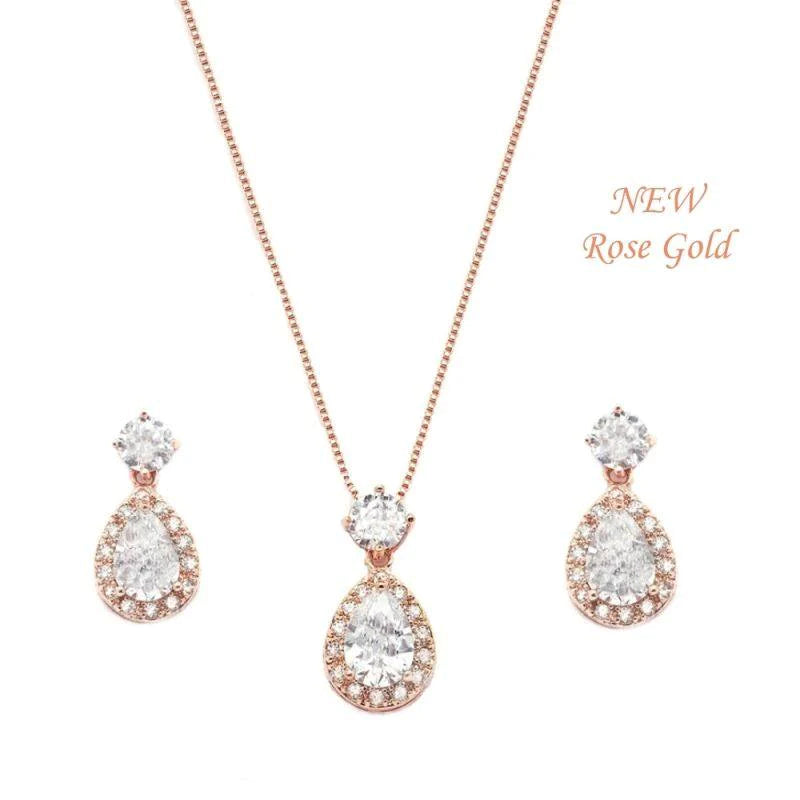 Rose Gold Crystal Bridal Jewelry Set - Elegant Wedding Necklace, Earrings & Bracelet for Bride, Bridesmaid, Prom, Anniversary & Special Occasions