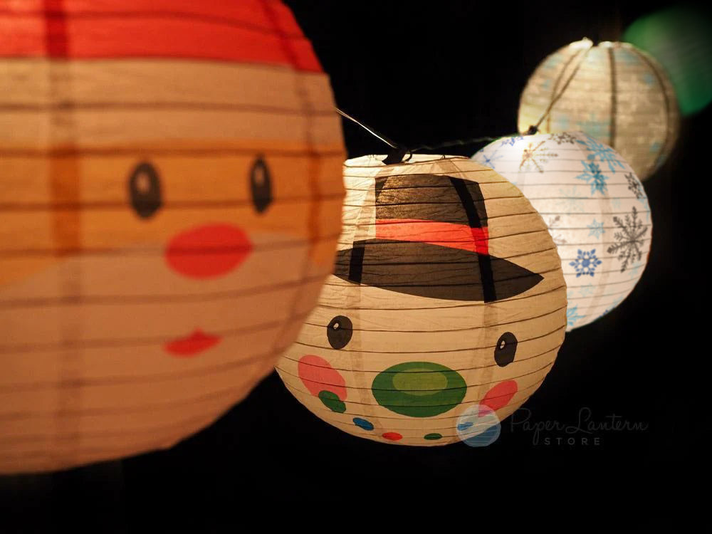 14 Inch Christmas Holiday Mix Paper Lantern String Lights - 21 FT Expandable LED Fairy Lights with White Cord for Indoor Outdoor Party Wedding Decor