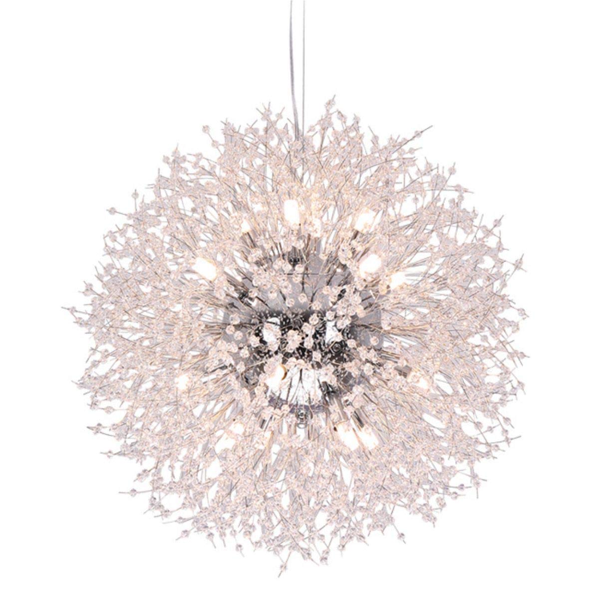 Fulesi 16-Light Modern Crystal Dandelion Chandelier - Silver Sputnik Firework Pendant Light Fixture for Ceiling - Elegant Lighting for Living Room, Bedroom, Dining Room (23.6 Inch) - Perfect for Home Decor, Dinner Parties, and Creating Ambient Atmosphere