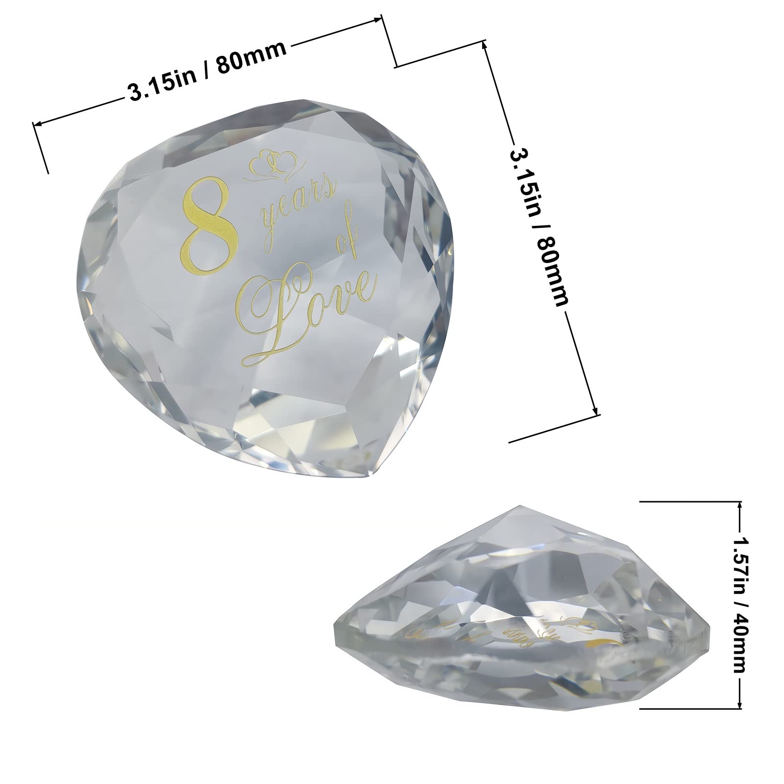 8th Anniversary Crystal Gifts for Husband, Wife, Boyfriend or Girlfriend - Romantic Wedding & Valentine's Day Present for Couples - Perfect for Anniversaries, Engagements & Special Occasions