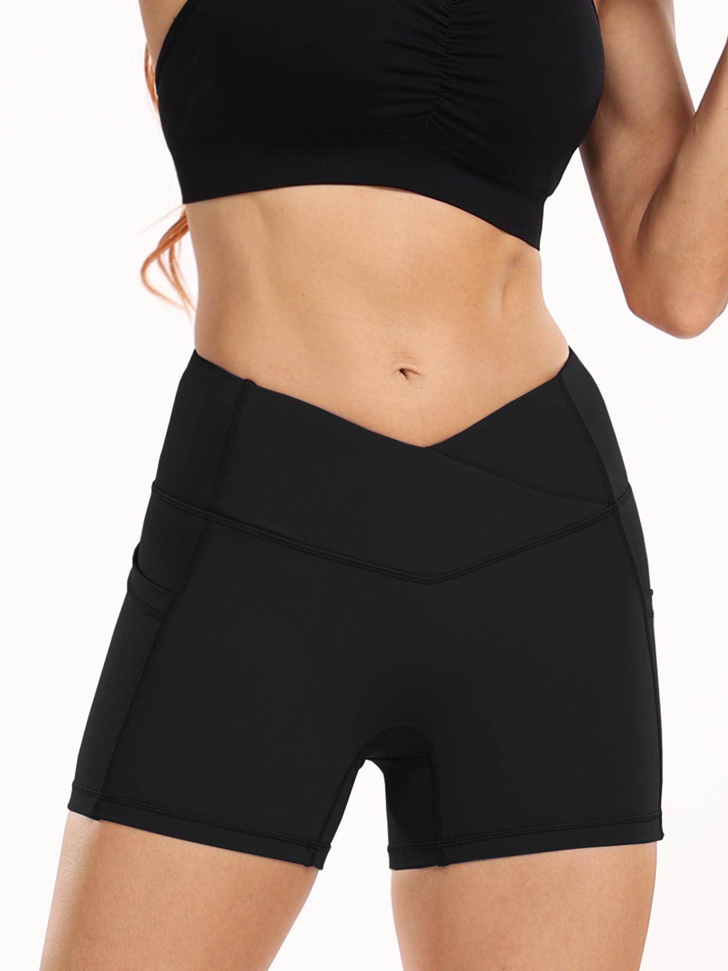 CADMUS 3 Pack Women's High Waisted Yoga Shorts with Pockets - Stretchy Spandex Workout Biker Shorts for Running, Gym & Lounge - Plus Size Available