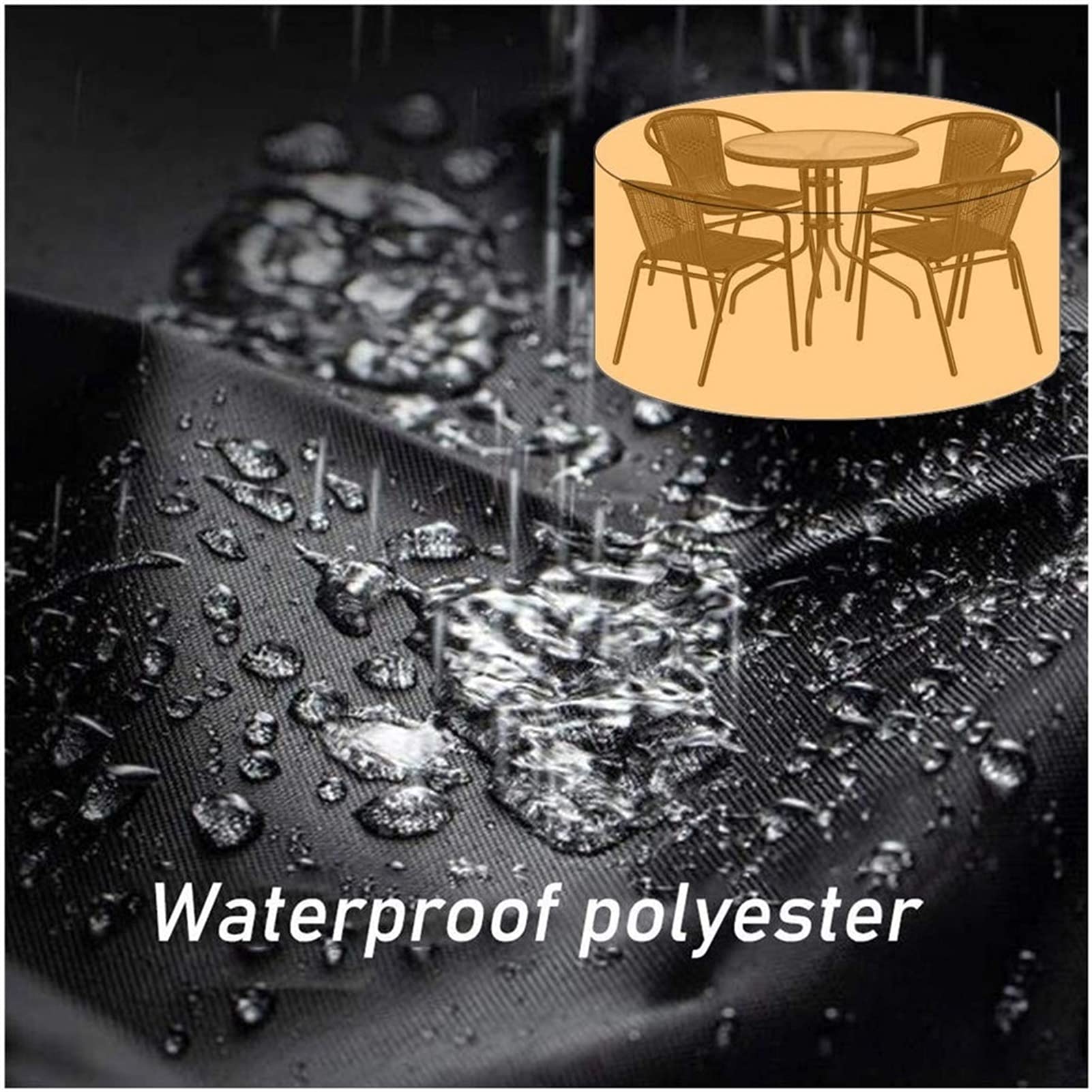 **ZWYGXL Black Round Waterproof Garden Furniture Cover - Tear Resistant, Windproof Outdoor Chair & Sofa Protector for Patio, Terrace, Table (300x110cm) - Perfect for Rain, Snow & UV Protection**