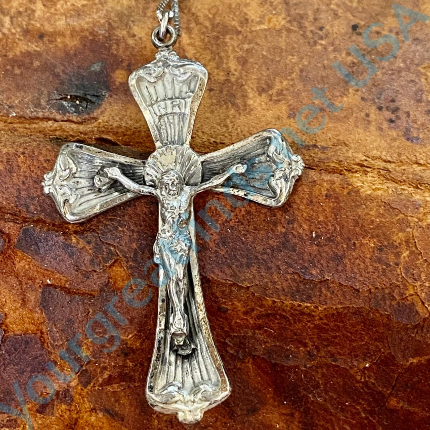 Vintage Sterling Silver Crucifix Necklace - Religious Jewelry for Women & Men, 925 Silver Cross Pendant with 18