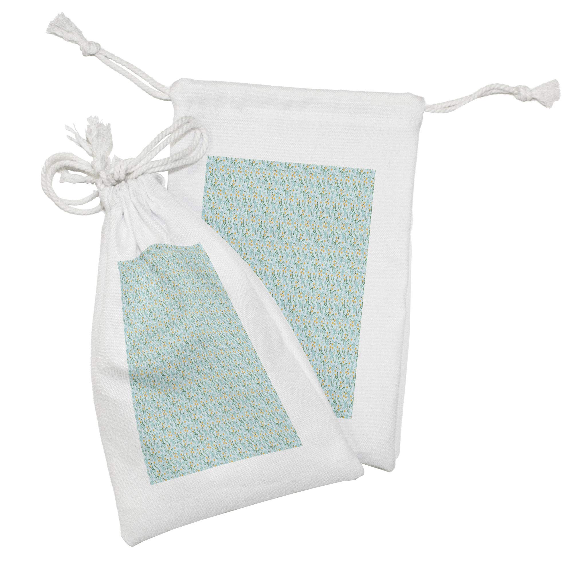Ambesonne 2-Pack Floral Fabric Pouches - Daffodil & Chamomile Spring Garden Design Drawstring Bags (9