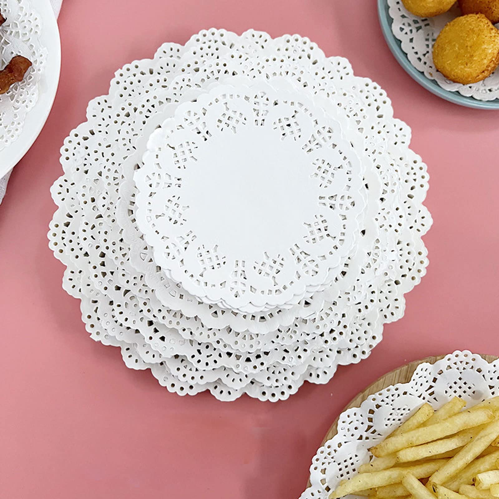 5 Inch Round White Lace Paper Doilies - Pack of 100 for Cake Decorating, Dessert Displays, Party Table Settings & DIY Crafts - Elegant Food Safe Decorative Doilies for Weddings, Tea Parties & Home Decor