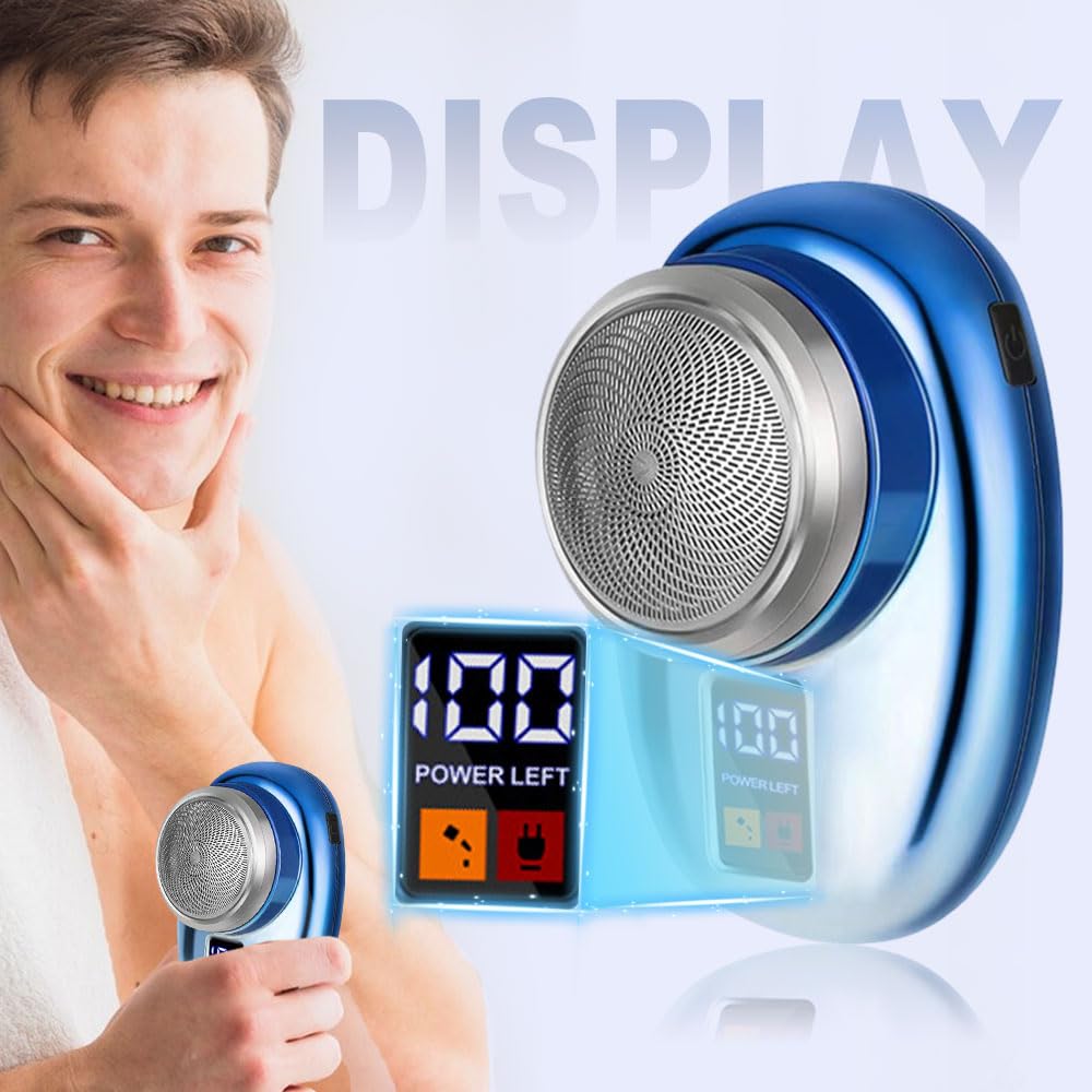 Upgrade Mini-Shave Portable Electric Shaver for Men - Rechargeable Travel Razor with Washable Design, Pocket Size for Face & Beard Trimming | Perfect for Business Trips, Gym Bags & On-The-Go Grooming (A_Blue)