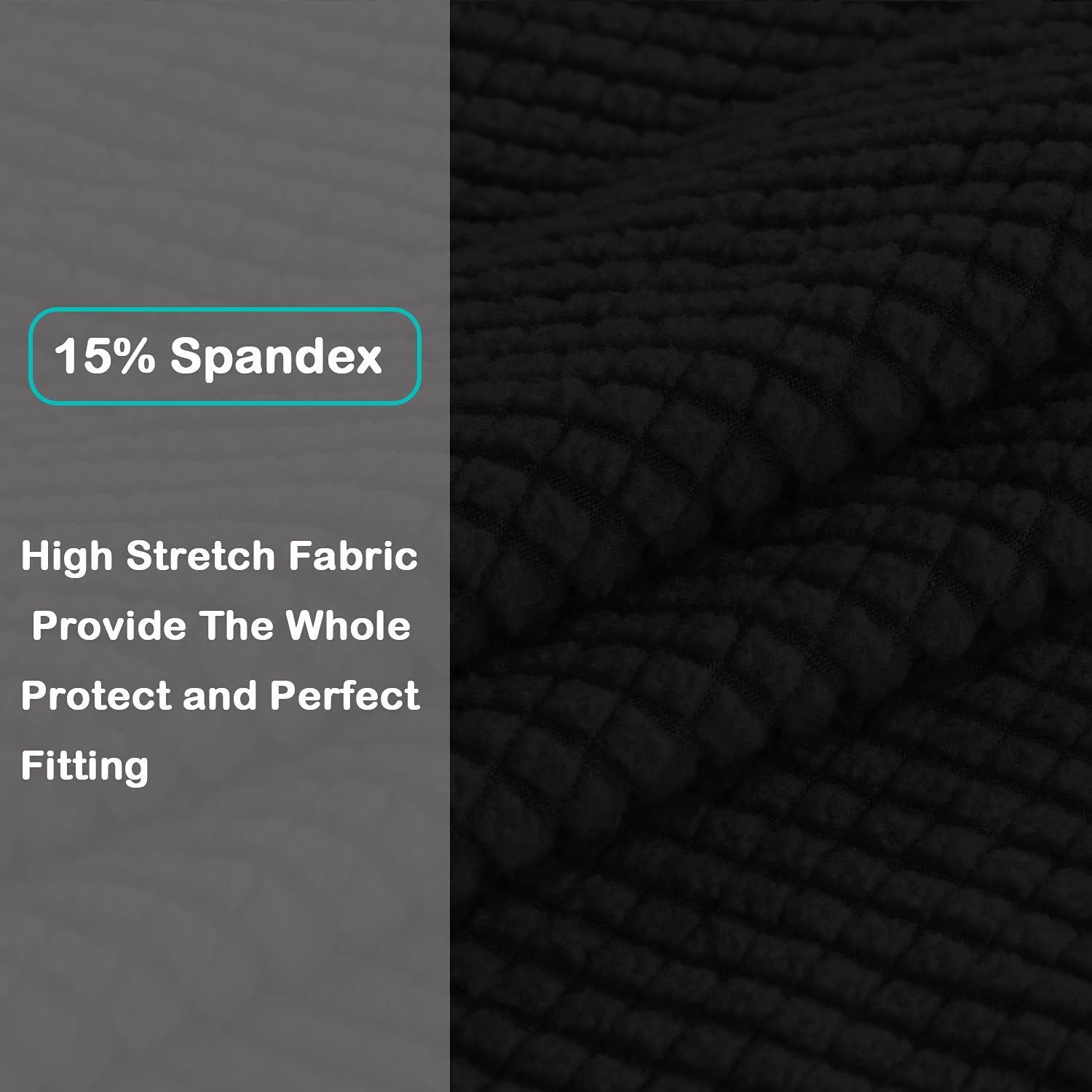 Turquoise Jacquard Stretch Sofa Slipcover - 1 Piece Elastic Couch Cover for 3-Cushion Sofas, Pet-Friendly Furniture Protector with Secure Fit - Perfect for Living Room, Family Room & Home Decor (Black)