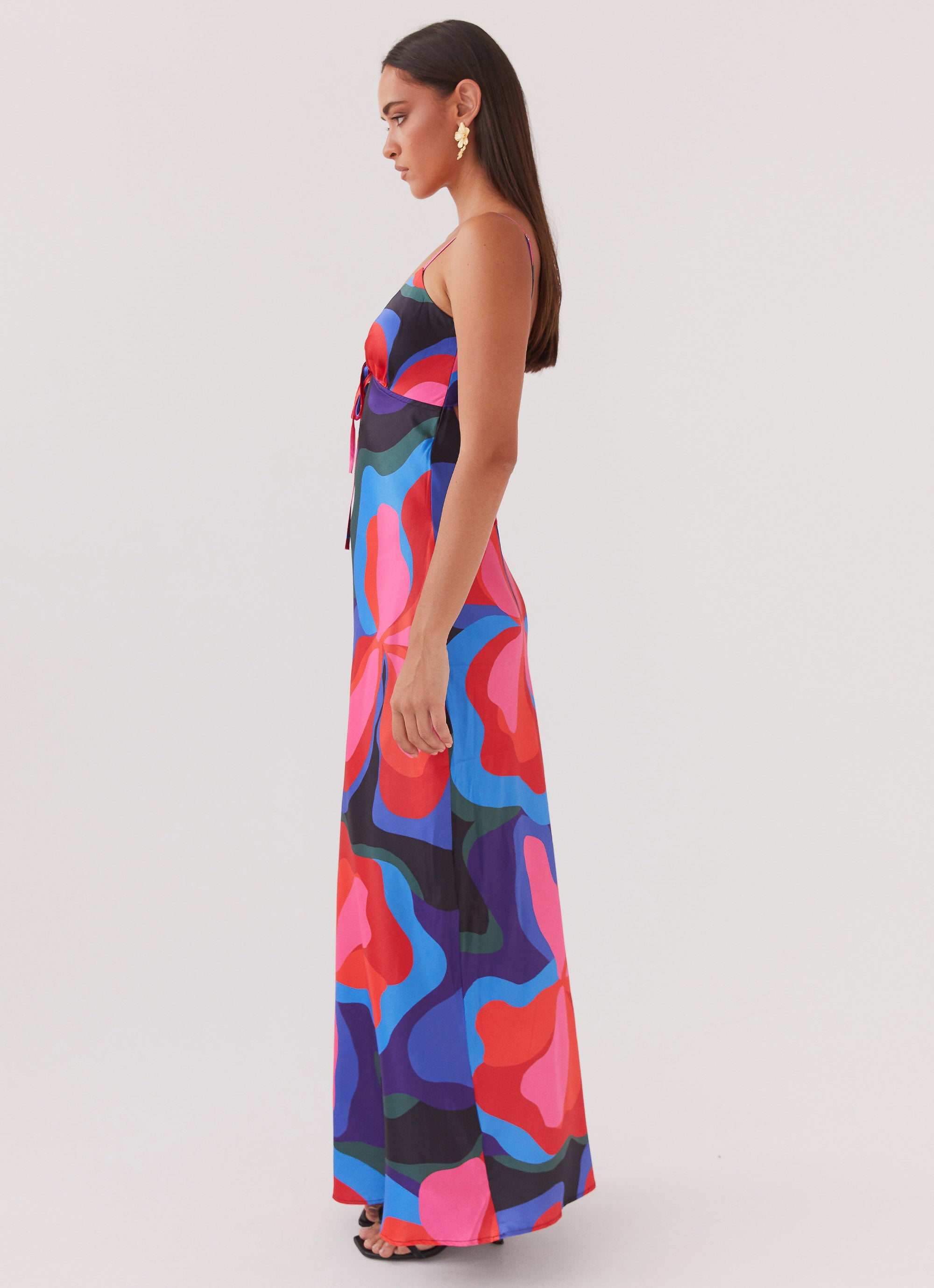Flora Satin Maxi Dress - Floral Fantasy Women's Elegant Long Dress for Summer, Beach, Weddings & Special Occasions