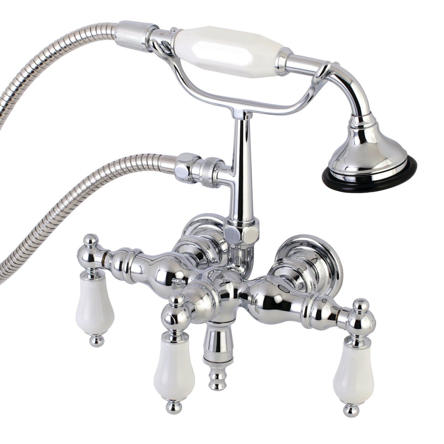 Vintage Style 3-Handle Wall Mount Clawfoot Tub Faucet with Hand Shower - Polished Chrome Finish - Perfect for Bathroom Renovation & Antique Tub Restoration Projects