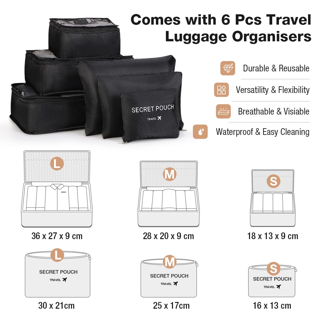 6-Piece Garment Bag Set with Convertible Weekender & Packing Cubes - Large Travel Duffle Bag for Women, Black - Perfect for Business Trips, Vacations & Airplane Carry-On