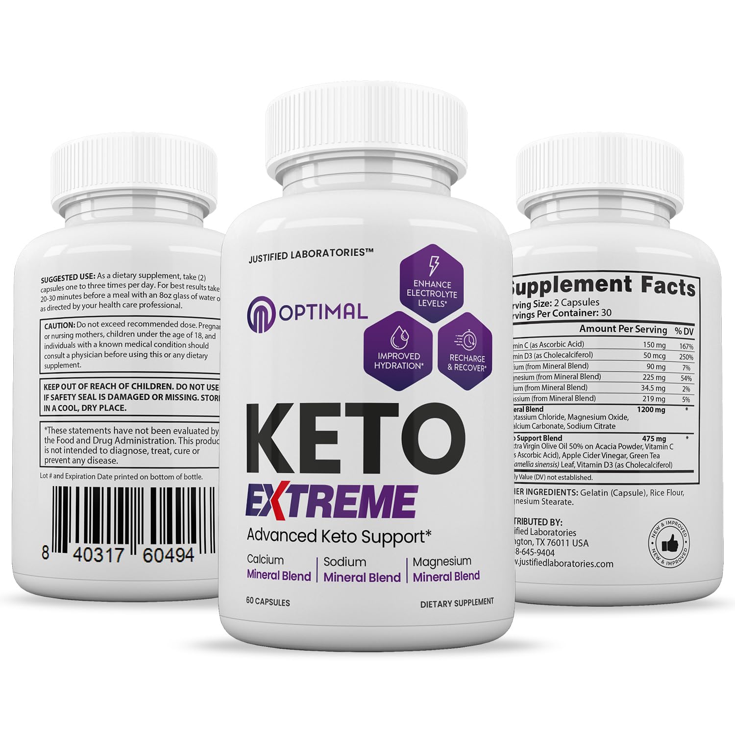 Optimal Keto Extreme Pills 1675MG (3 Pack) - New & Improved Formula with Apple Cider Vinegar, Extra Virgin Olive Oil Powder & Green Tea Leaf Extract - 180 Capsules - Supports Weight Loss & Energy Boost - Perfect for Ketogenic Diet & Intermittent Fasting