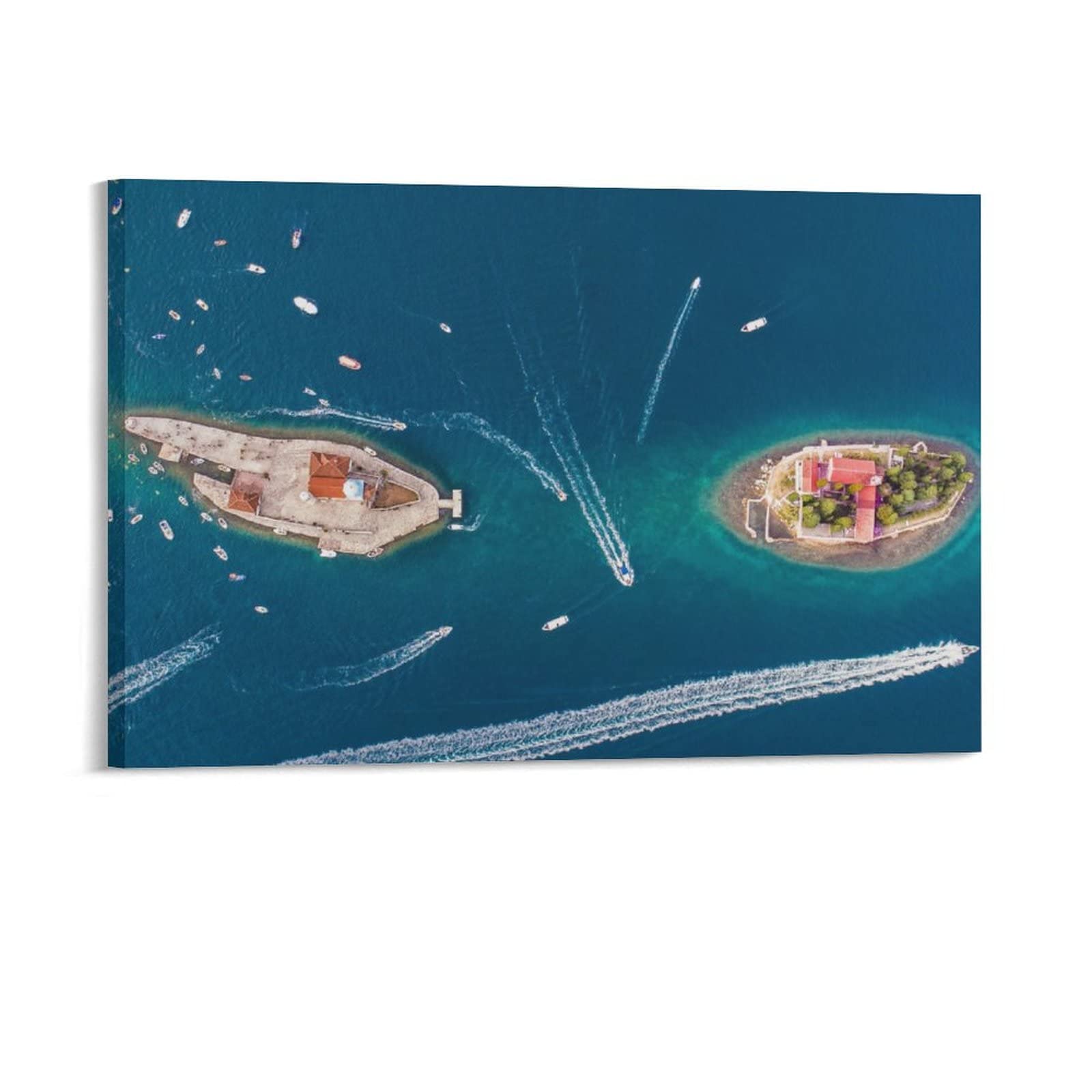Perast Kotor Montenegro Islands Aerial Nautical Canvas Wall Art - Premium Landscape Canvas Print for Living Room, Bedroom & Office Decor - Perfect Gift for Home & Travel Enthusiasts - Ideal for Coastal, Nautical or Travel Themed Interiors
