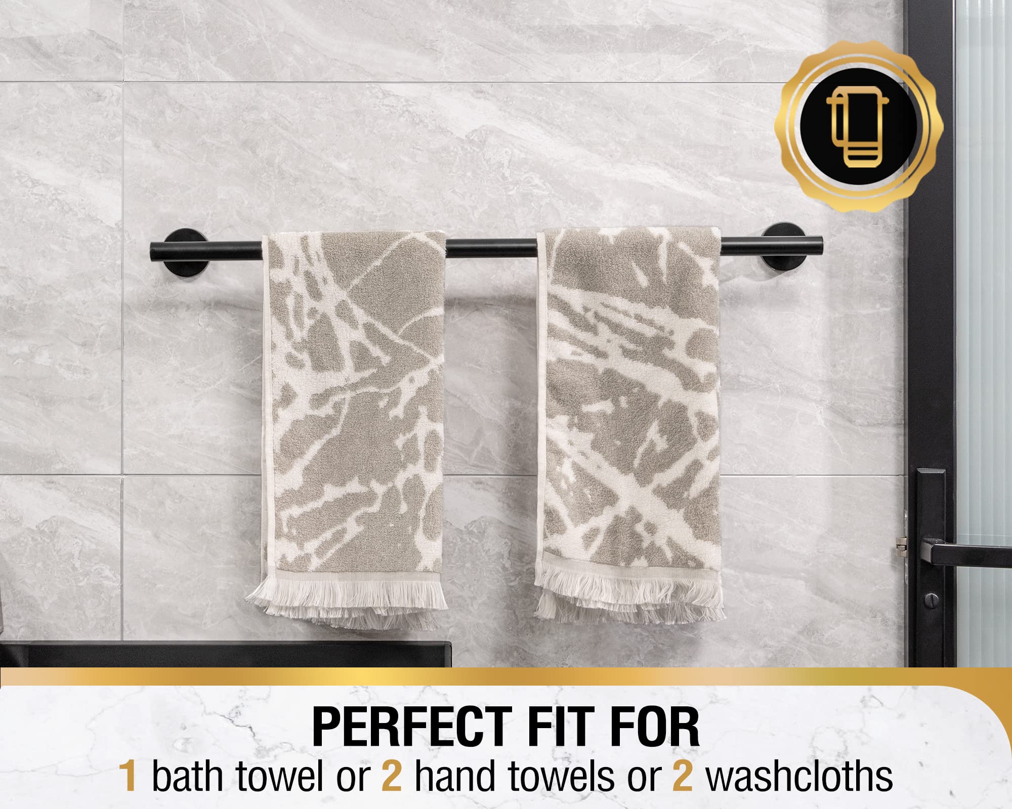 HITSLAM 25.7 Inch Matte Black Bathroom Towel Bar - SUS304 Stainless Steel Wall Mounted Towel Rack - Modern Home Decor Bath Towel Holder with Hardware Accessories - Perfect for Bathroom, Spa, and Guest Room Organization