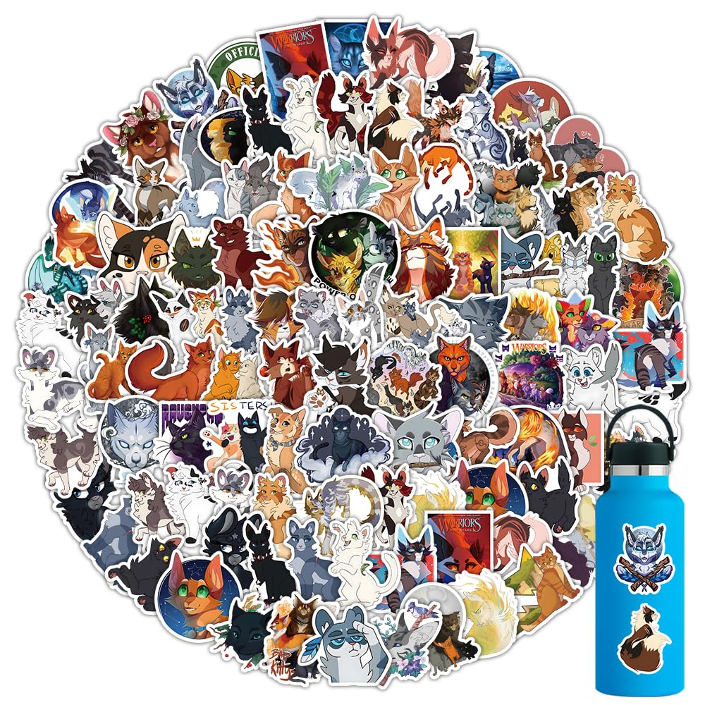 102pcs Warriors Cats Stickers Pack - Waterproof Vinyl Decals for Water Bottles, Laptops, Phones, Hard Hats & Skateboards - Fun Scrapbooking & Gift Ideas for Kids & Adults - Perfect for School, Work & DIY Projects