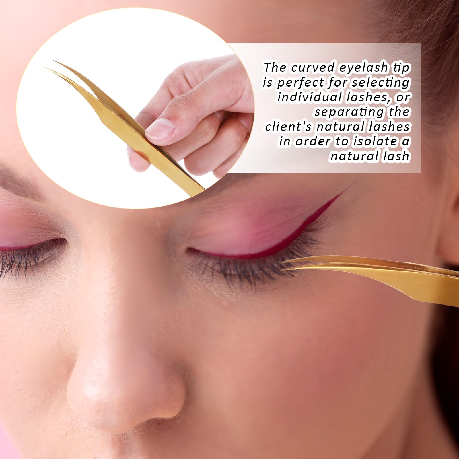 Professional Eyelash Extension Tweezers Set - 3 Stainless Steel Lash Tweezers (Straight & Curved) for Precise Application - Perfect for Salon & Home Use - Gold Finish Beauty Tools
