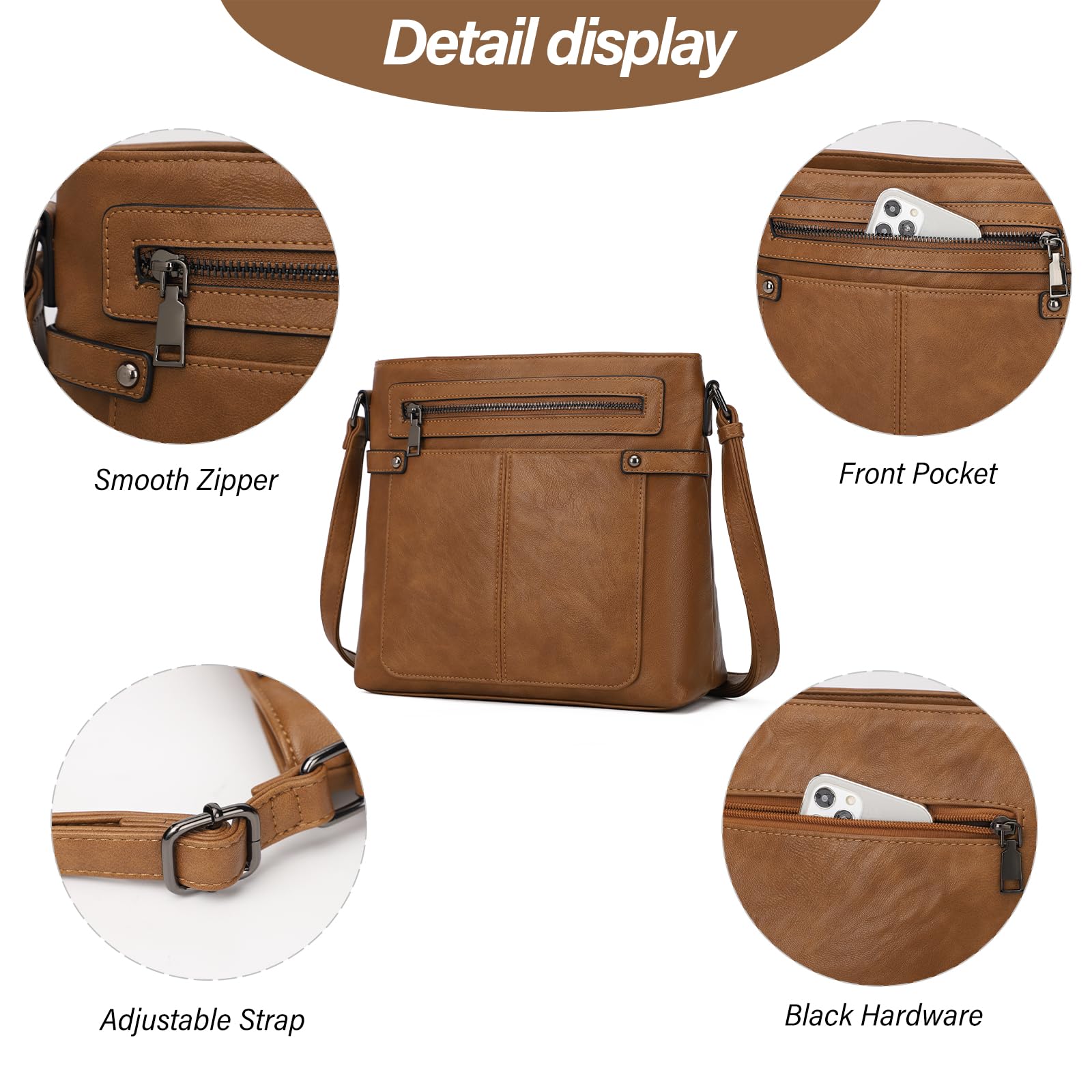KouLi Women's PU Leather Crossbody Bag - Multi Pocket Shoulder Purse for Daily Use