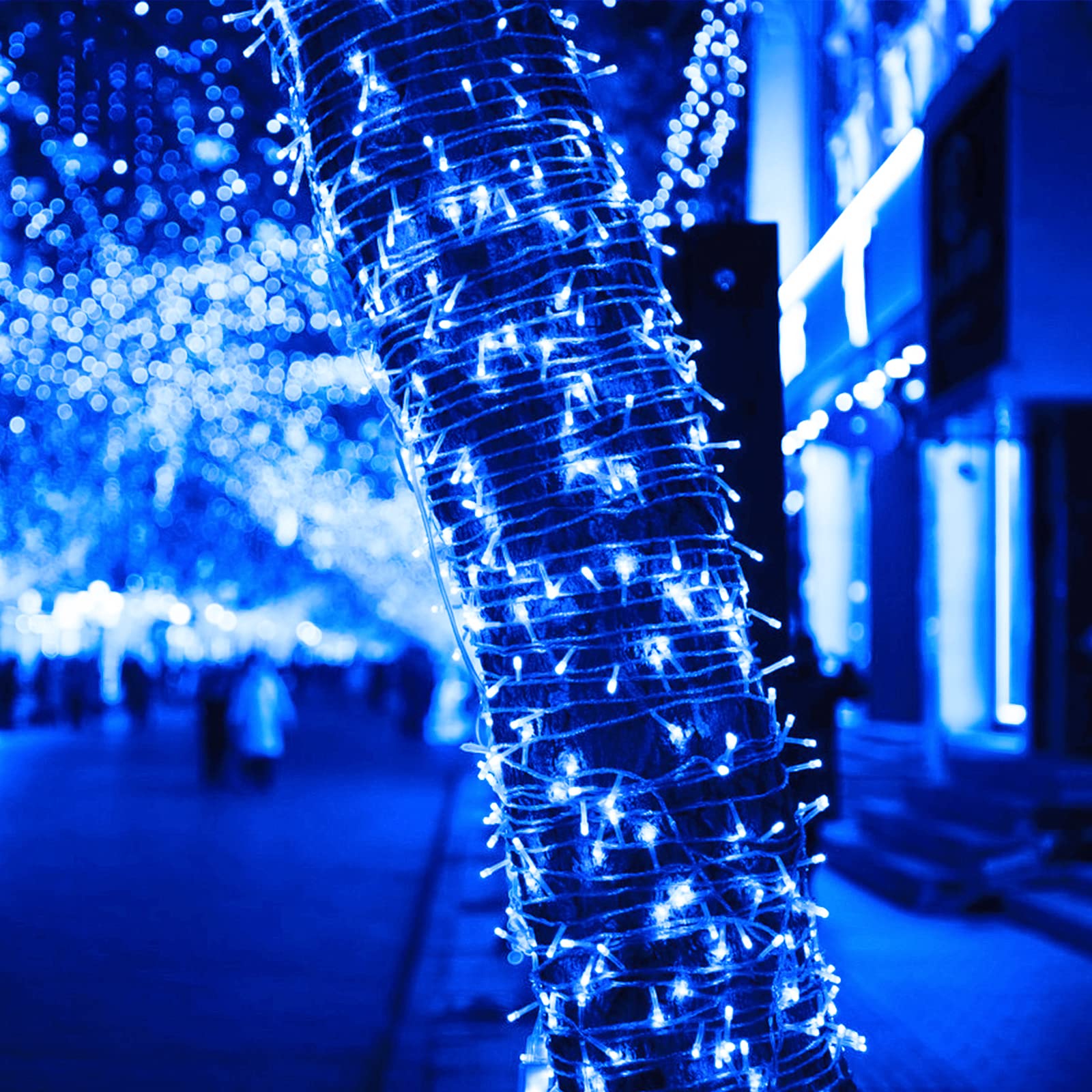 JMEXSUSS 500 LED Blue Christmas Lights Outdoor - 163ft Waterproof Plug-in String Lights with 8 Modes, Clear Wire for Tree, Yard, Patio, House & Party Decorations | Perfect for Holiday, Wedding, and Outdoor Events