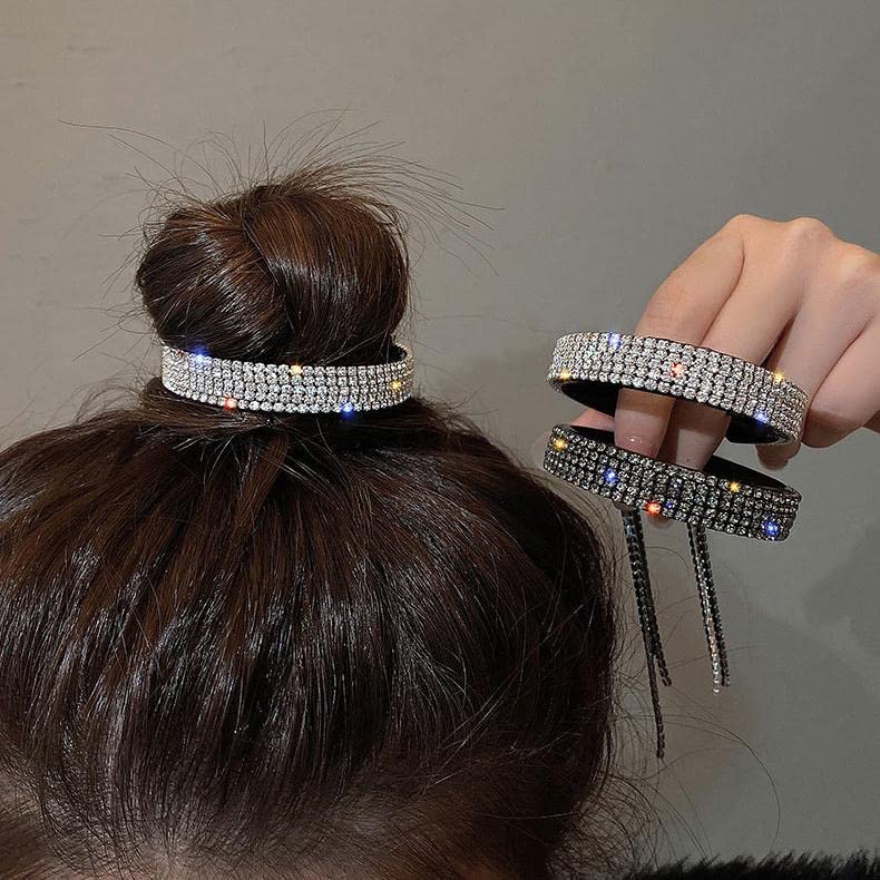 Sparkling Rhinestone Hair Bun Cover Clips - Elegant Glitter Claw Hair Accessories for Women (Black) | Perfect for Updos, Buns, Bridal & Party Hairstyles