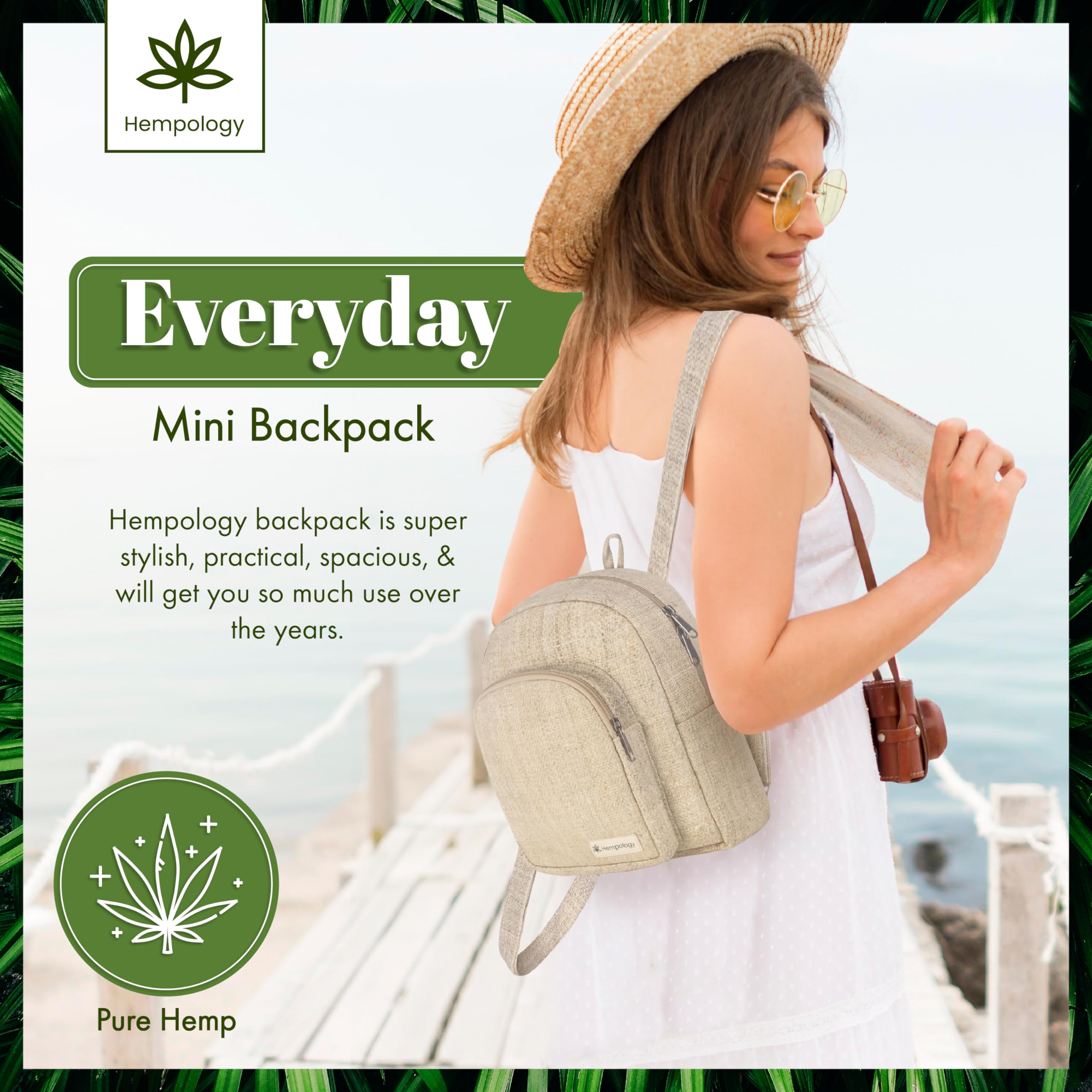 HEMP Mini Backpack - Lightweight Small Travel Backpack for Men & Women, Cute Beige Hemp Shoulder Bag | Perfect for Hiking, Shopping & Daily Commute