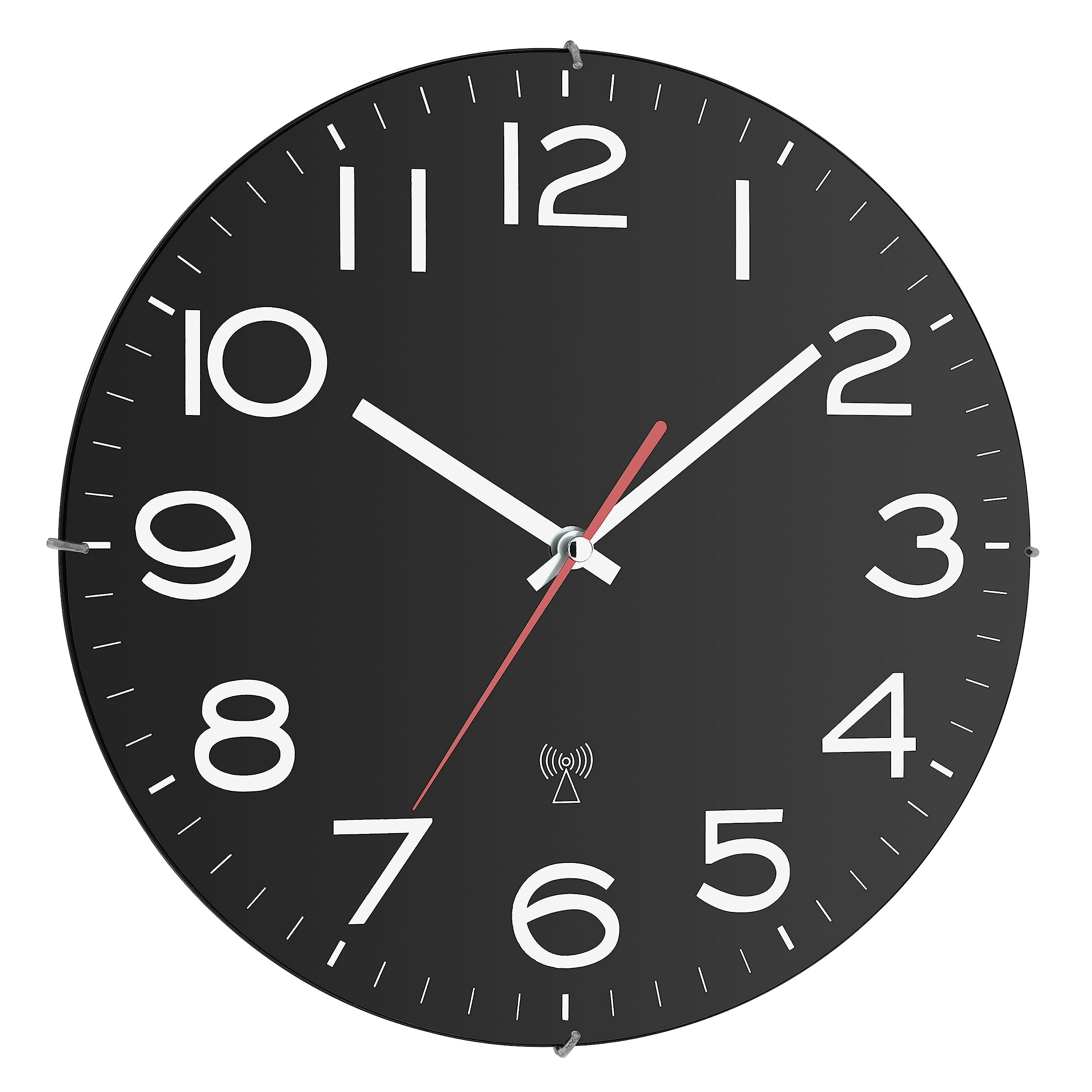 TFA 60.3509 Atomic Wall Clock with Radio-Controlled Time Sync - Digital Alarm Clock with Calendar & Temperature Display - Perfect for Home, Office, and Bedroom (Black)