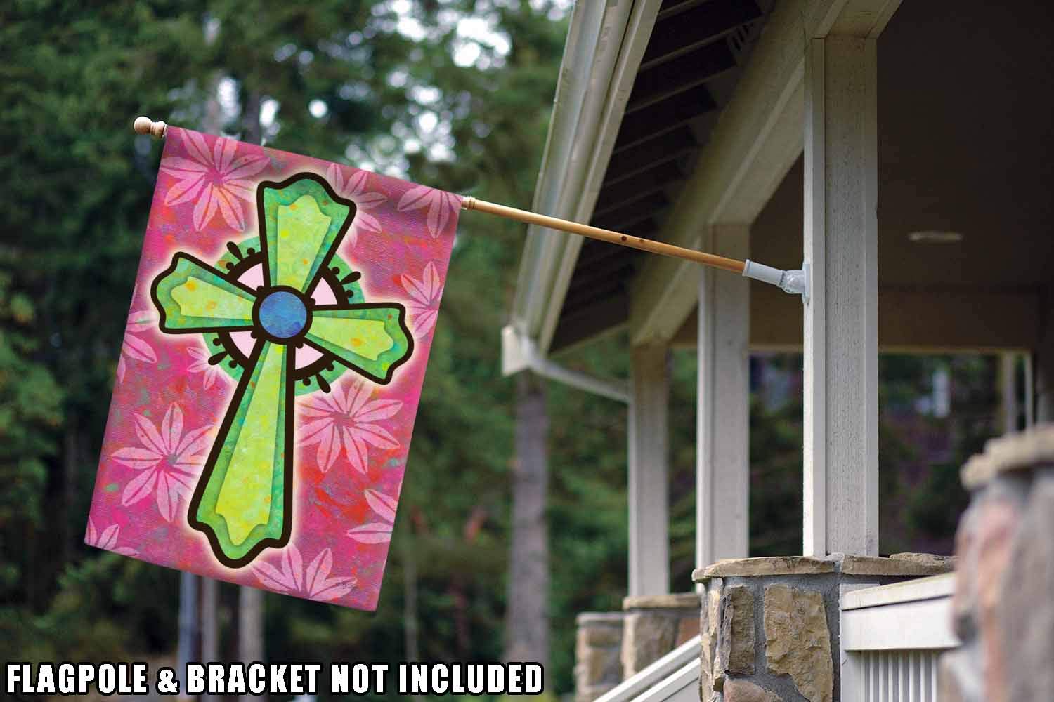 Double Sided Christian Garden Flag 28x40 Inch - Pink and Green Cross Christian Flag for Outdoor Yard Decoration | Toland Home Garden 1010768 | Perfect for Church Events, Easter Decorations & Christian Home Displays