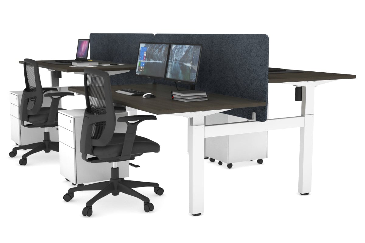 Adjustable 4-Person H Bench Workstation - White Frame (1400L x 800W) | Ergonomic Office Desk for Team Collaboration & Workspace Efficiency