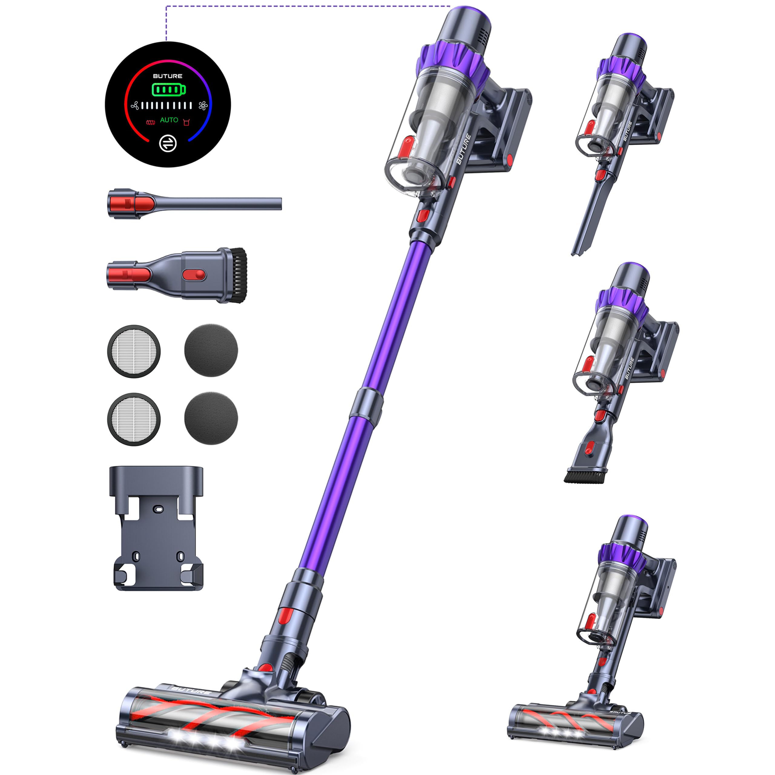 BuTure 38KPa 450W Cordless Stick Vacuum Cleaner with Brushless Motor - Powerful Anti-Tangle Wireless Vacuum for Pet Hair, Carpet & Hard Floors - Auto Suction Adjustment for Home Cleaning - Perfect for Quick Cleanups, Pet Owners & Multi-Surface Homes
