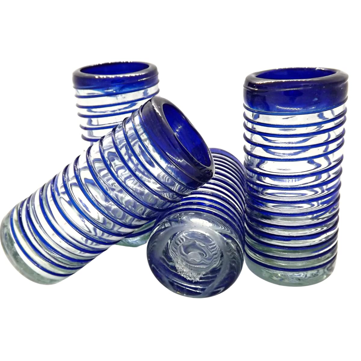 Authentic Mexican Tequila Shot Glasses Set - Hand Blown 2oz Tequila Glasses (4-Piece, Cobalt Blue Spiral Design) - Perfect for Parties, Cinco de Mayo Celebrations & Home Bar Decor
