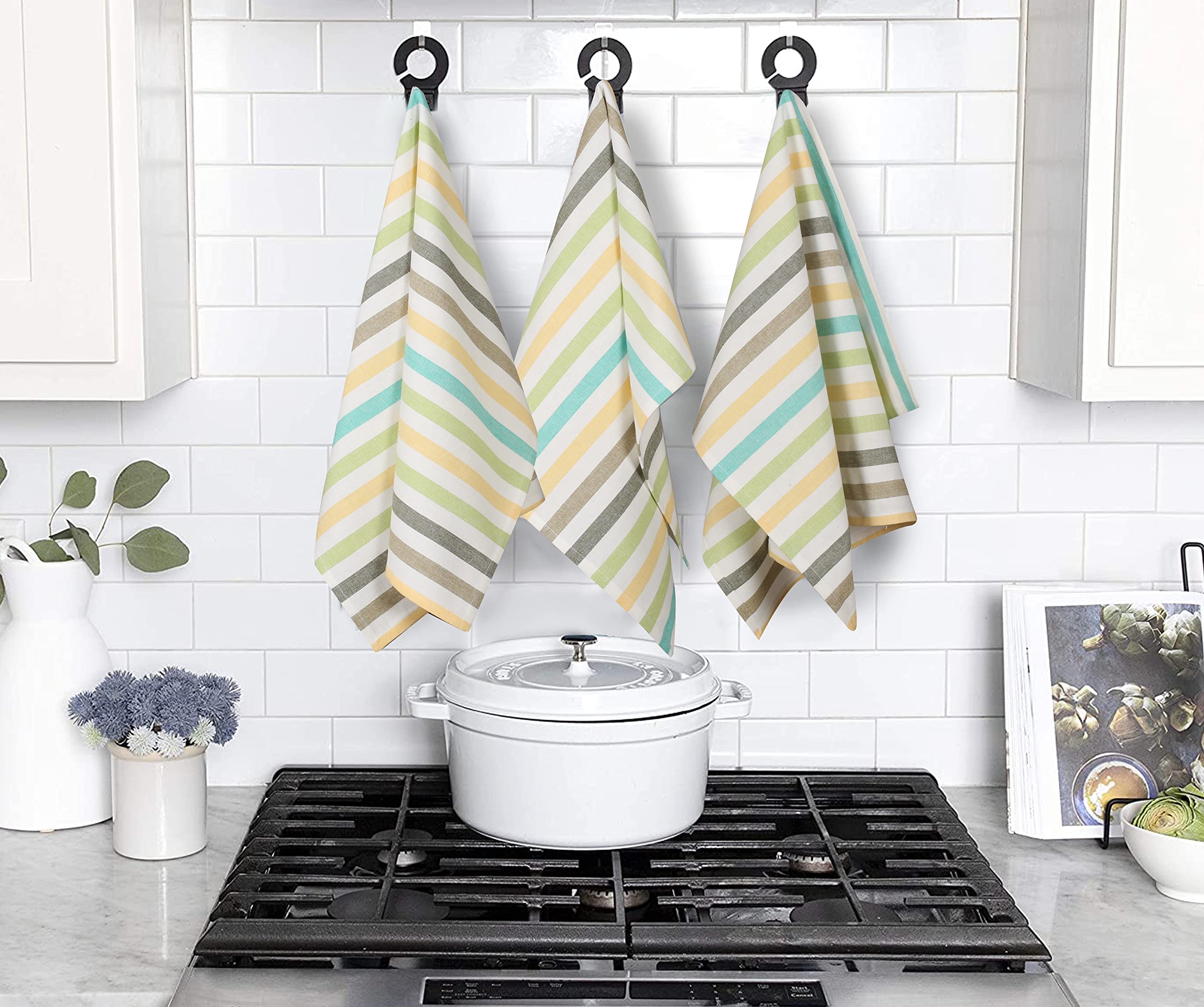 Premium Cotton Kitchen Towels Set of 6 - Super Absorbent & Soft for Cooking, Cleaning & Drying - 20x30in Striped Design