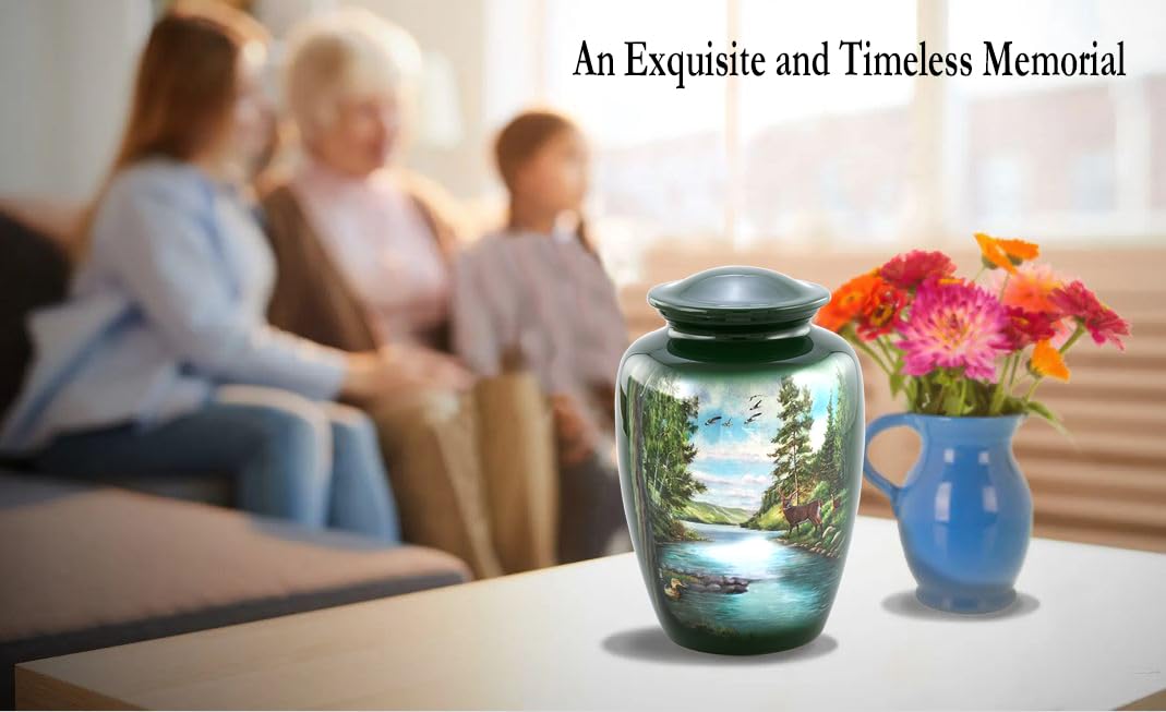 Handcrafted Wooden Memorial Urn for Ashes - Large Deer Engraved Cremation Urn with Velvet Storage Bag | Perfect for Home Memorials, Funeral Services & Pet Ashes Keepsake