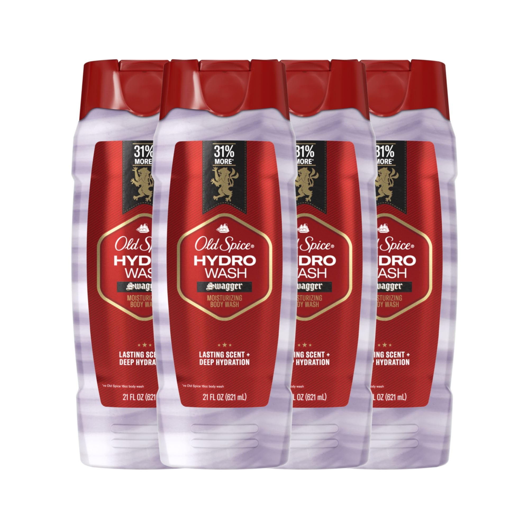 Old Spice Men's Body Wash - Moisturizing Hydro Wash with Swagger Scent, 21 oz (Pack of 4) | Refreshing Shower Gel for Men, Daily Hydration & Odor Protection, Gym & Post-Workout Use