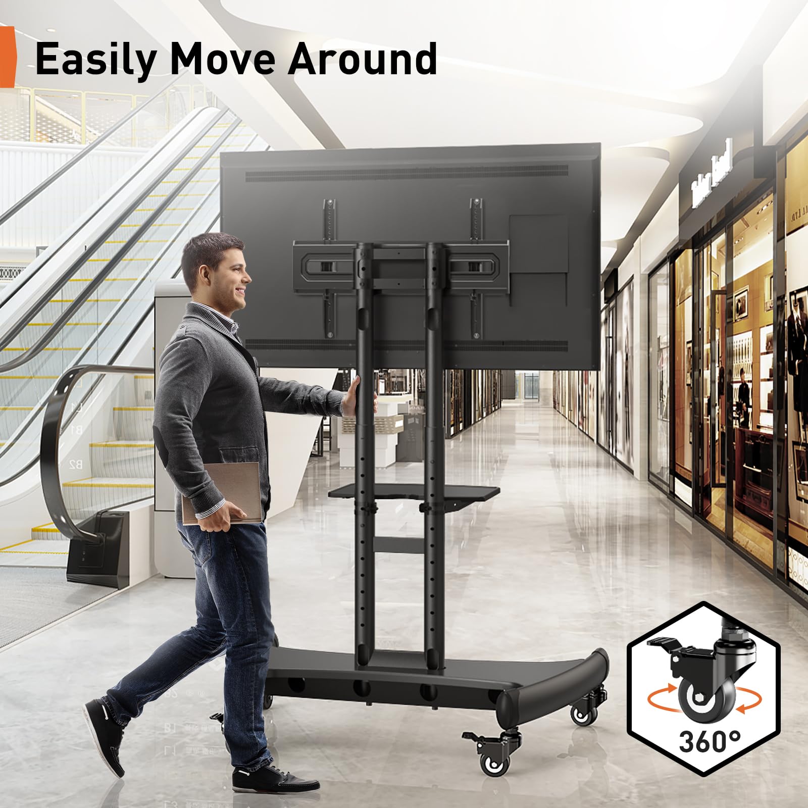 Perlegear Mobile TV Cart for 32-83 Inch Flat/Curved LED/LCD/OLED TVs - Adjustable Height Rolling TV Stand with Wheels, Max VESA 600x400mm & 100lbs Capacity - Perfect for Living Room, Bedroom, or Outdoor Entertainment Spaces